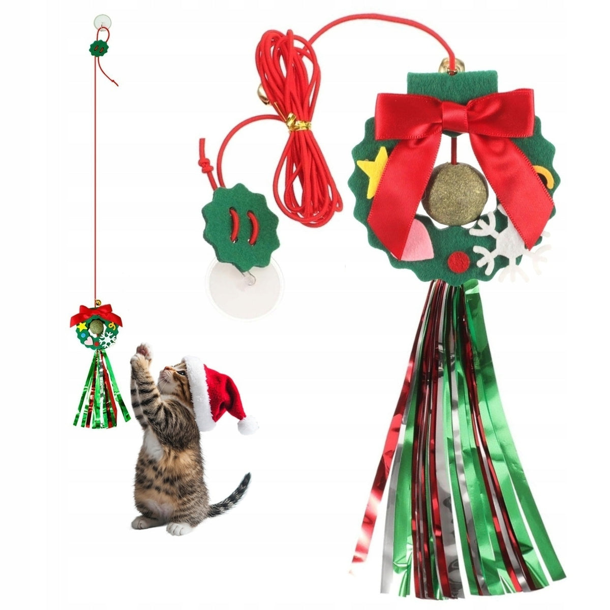 Catnip Garland Christmas Cat Toy Attached to Window Frame