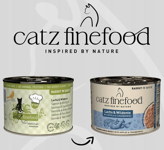 Catz Finefood Ragout in Sauce Salmon and Wild Duck (N.605) can 190g Age of the animal universal food