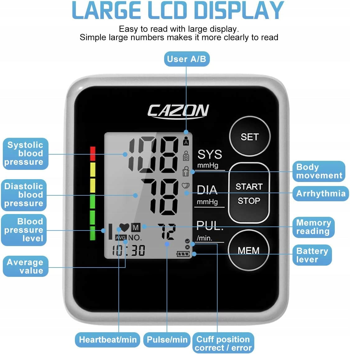 Cazon Home Blood Pressure Monitor Heart Rate Meter Manufacturer code B26