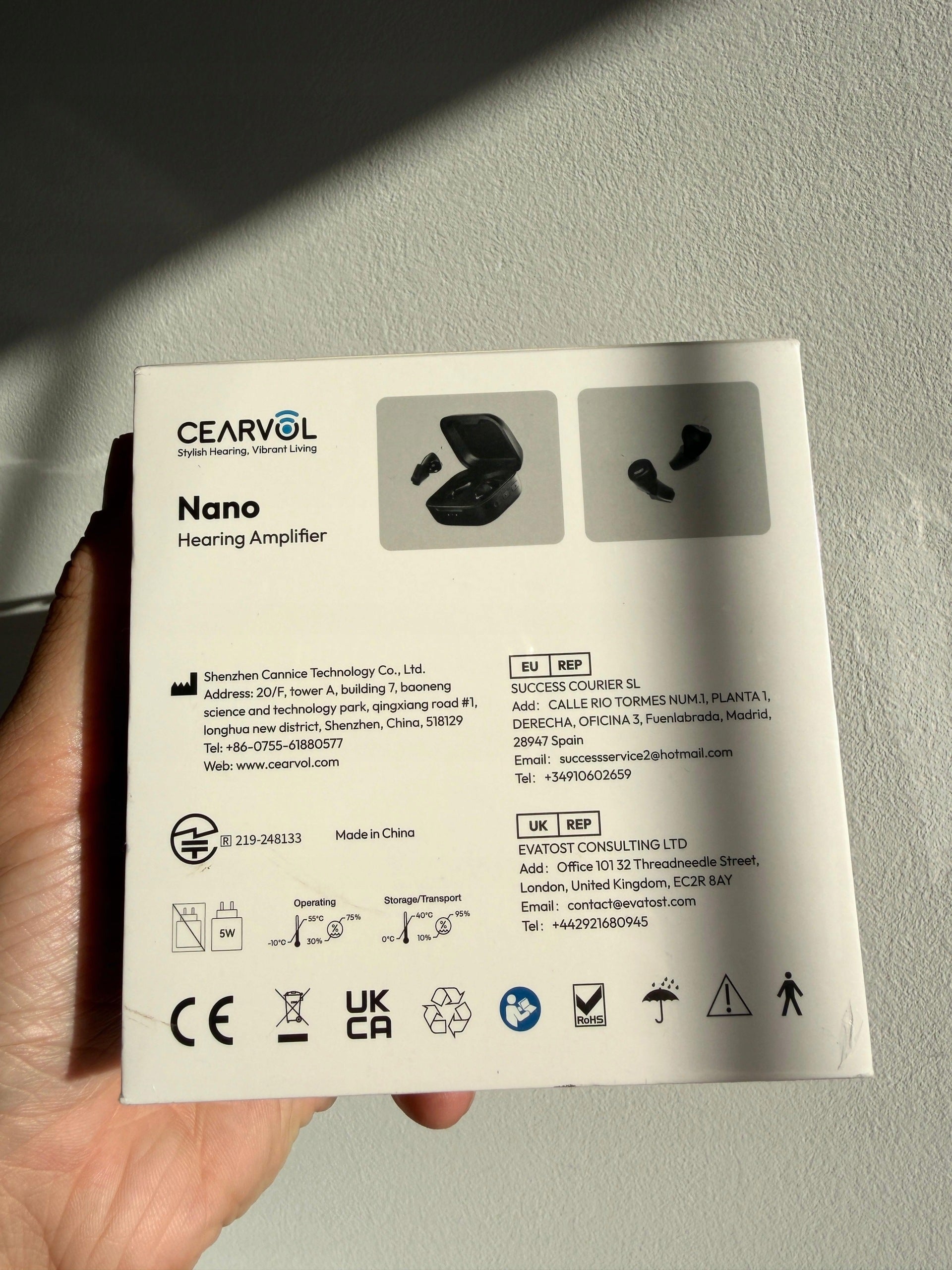 Cearvol Nano Rechargeable Bluetooth Hearing Amplifier Manufacturer code b0dz2bfhy2