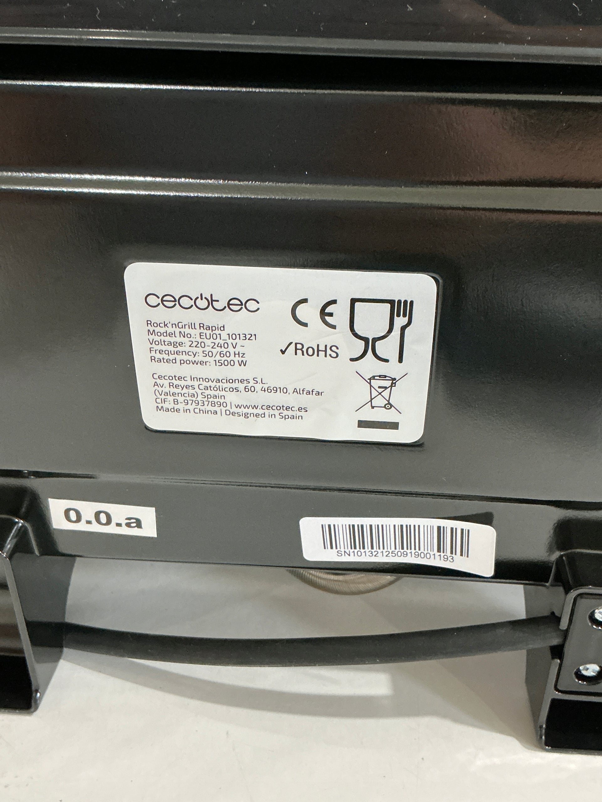 Cecotec Rock'nGrill Rapid Electric Contact Grill 1500 W 24,5x17,3cm Manufacturer code A01EU01101321