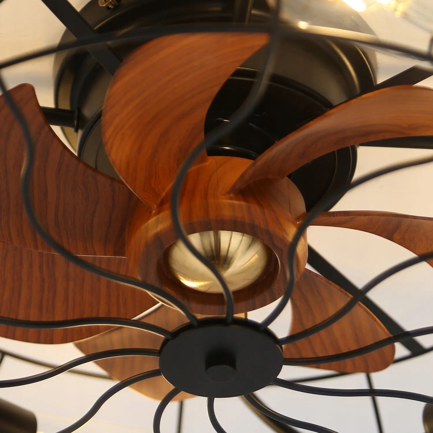 Ceiling Fan 20 Inch Remote Control Lamp Black Dominant color brown