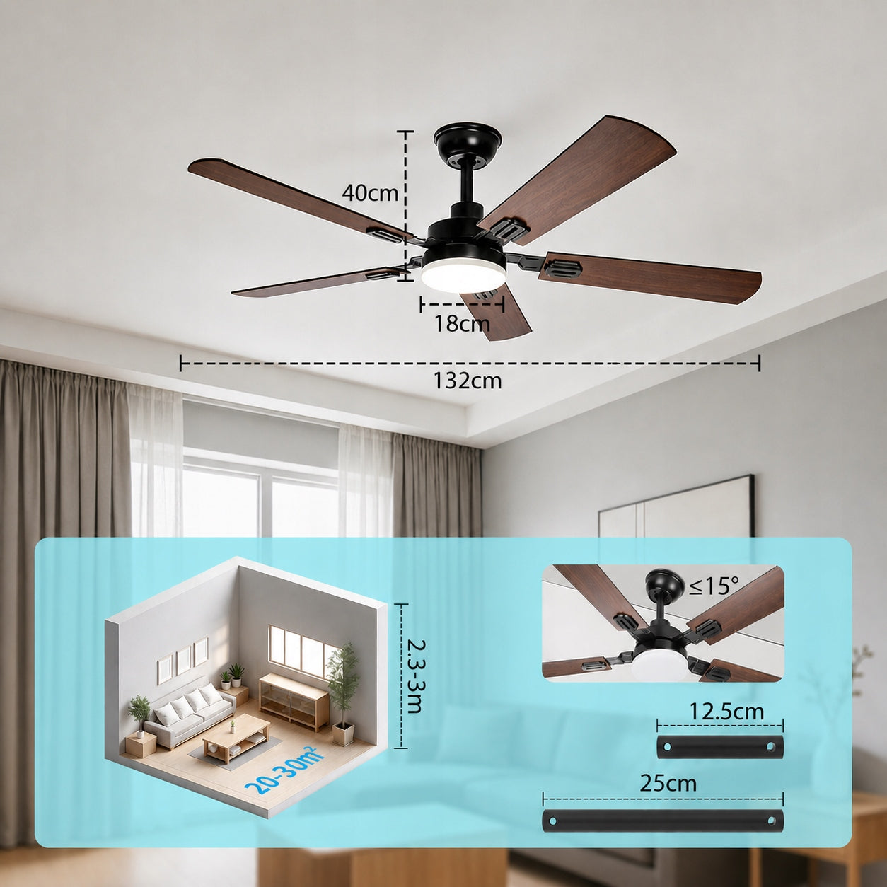 Ceiling Fan Aigostar Retro Quiet 5 Blades With Remote Control for LED 51W 6000K Fan type ceiling