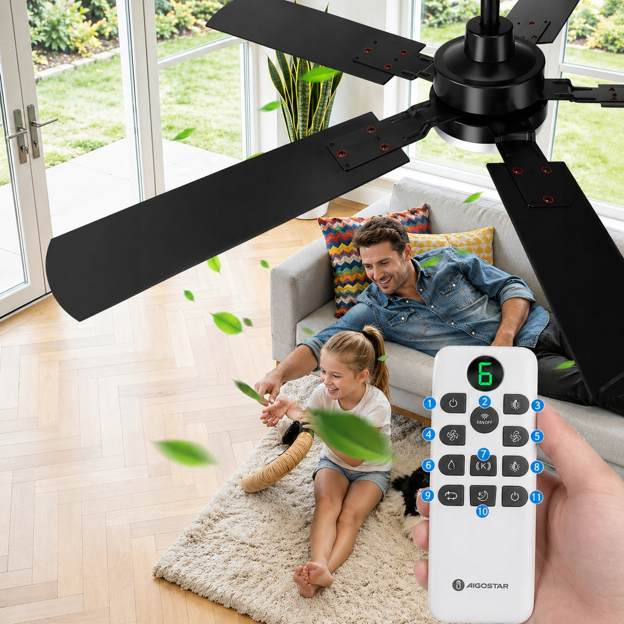 Ceiling Fan Aigostar Retro Quiet 5 Blades With Remote Control for LED 51W 6000K Model B14EY