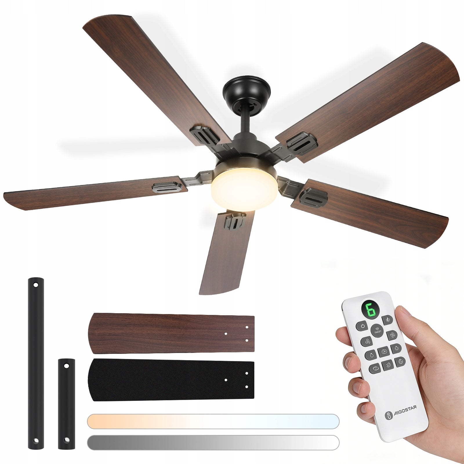 Ceiling Fan Aigostar Retro Quiet 5 Blades With Remote Control for LED 51W 6000K