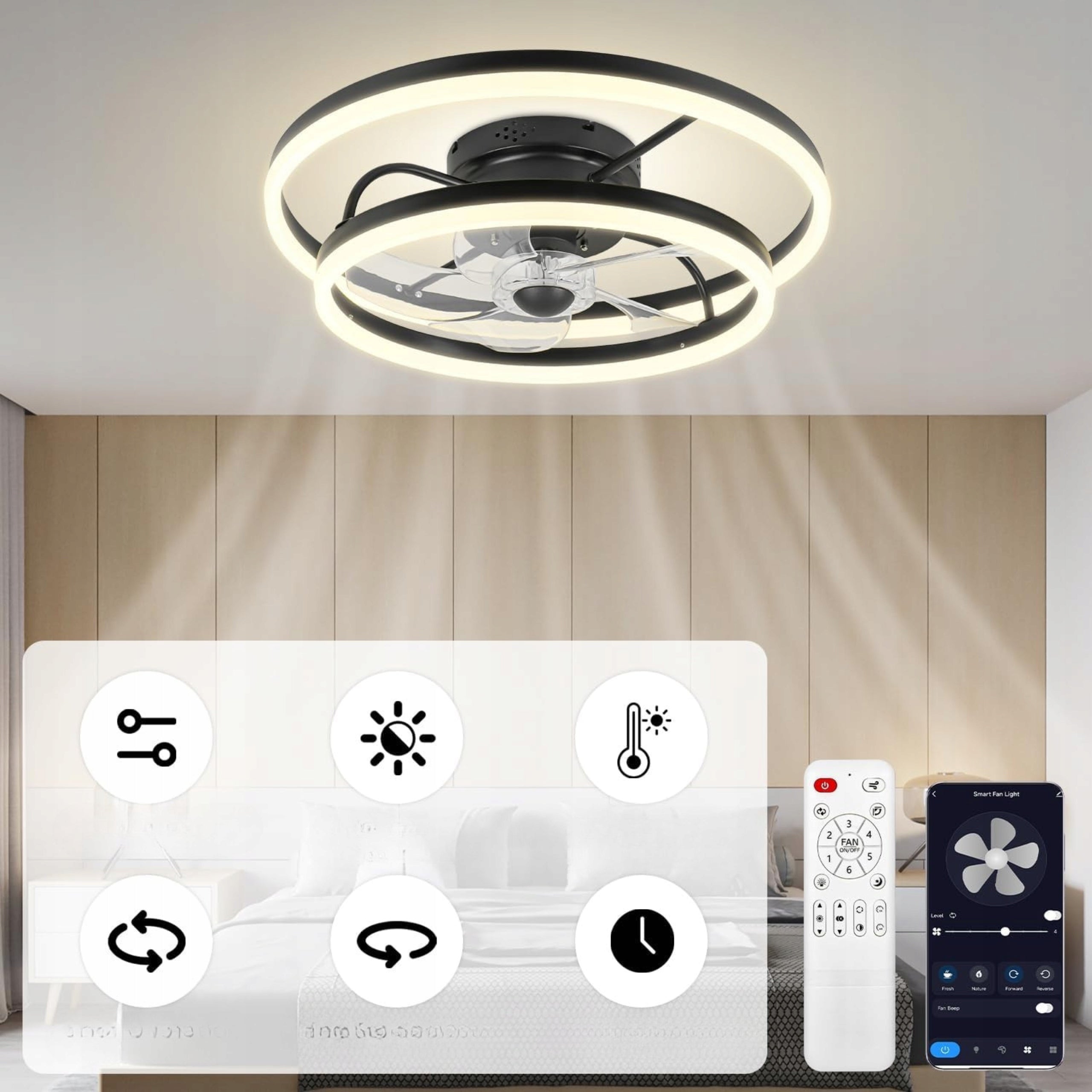 Ceiling Fan Chandelier Fan Modern LED Ceiling Lamp + Remote Control Dominant color black