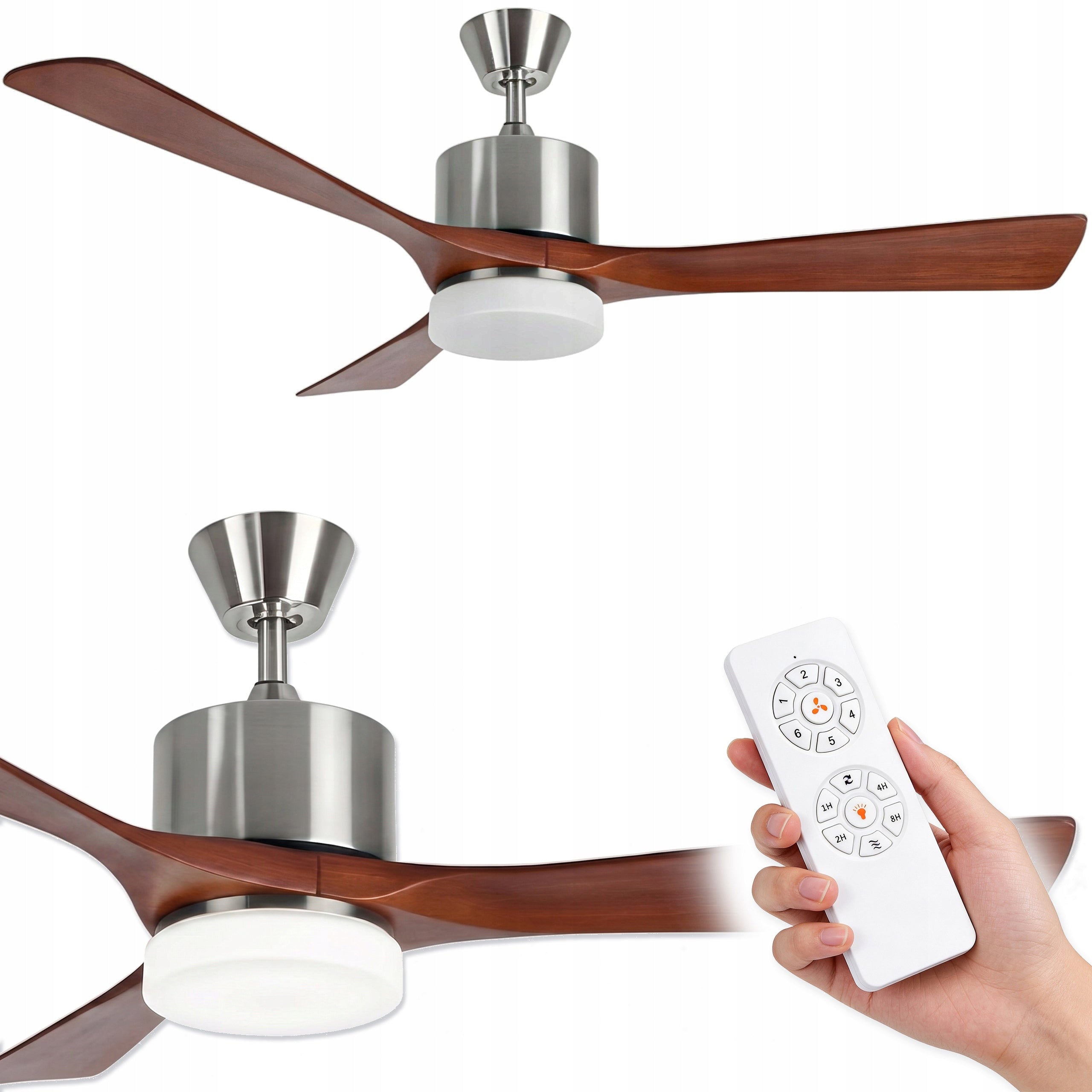 Ceiling Fan ELEGANT LED DC Wood - 132cm | Remote Control with Timer, Lamp