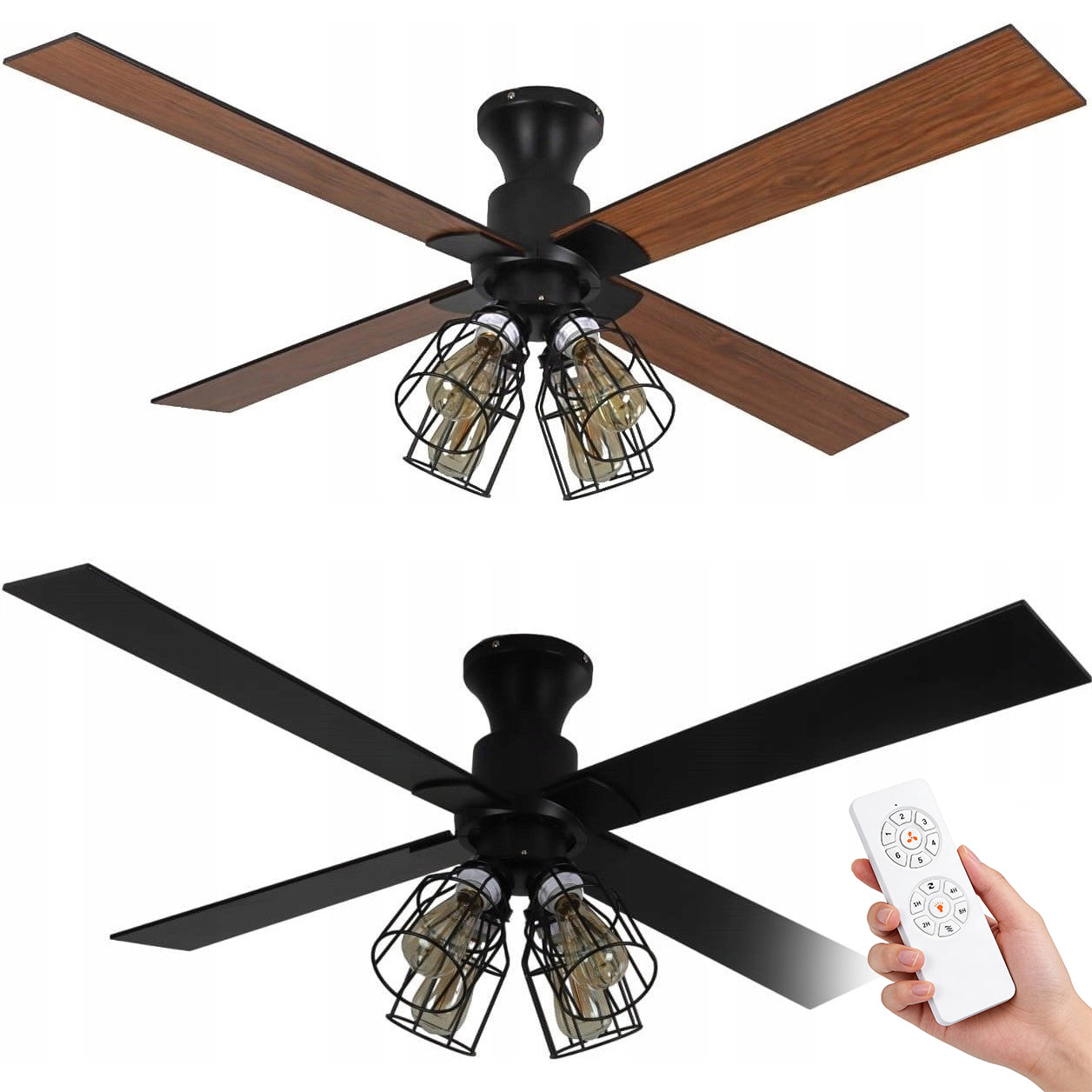 Ceiling Fan MAGNOLIA DC Oak/Black - 132cm | Loft Lamp + Remote Control