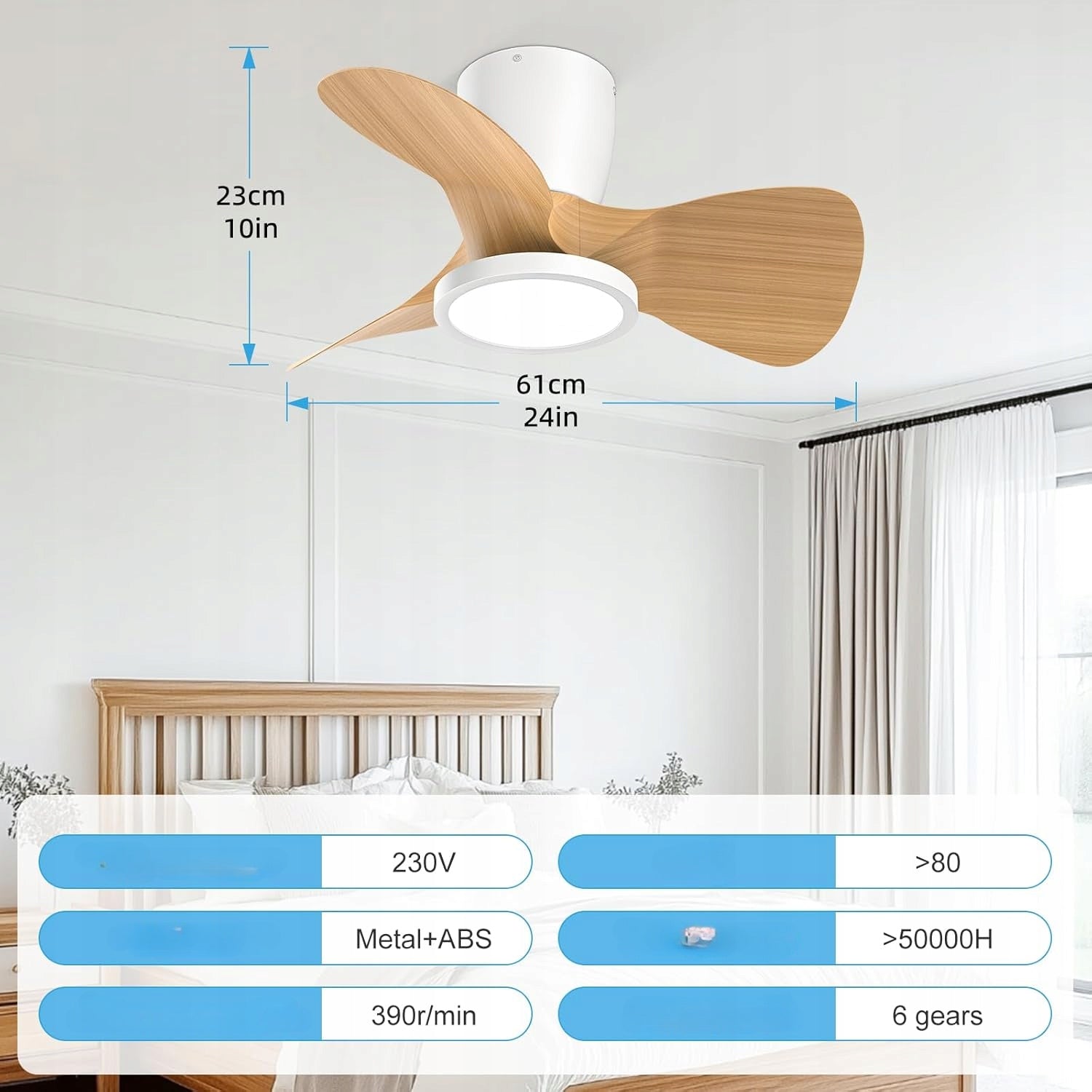 Ceiling Fan With LED Lighting Windmill 1500lm Remote Control 6speeds Power supply mains