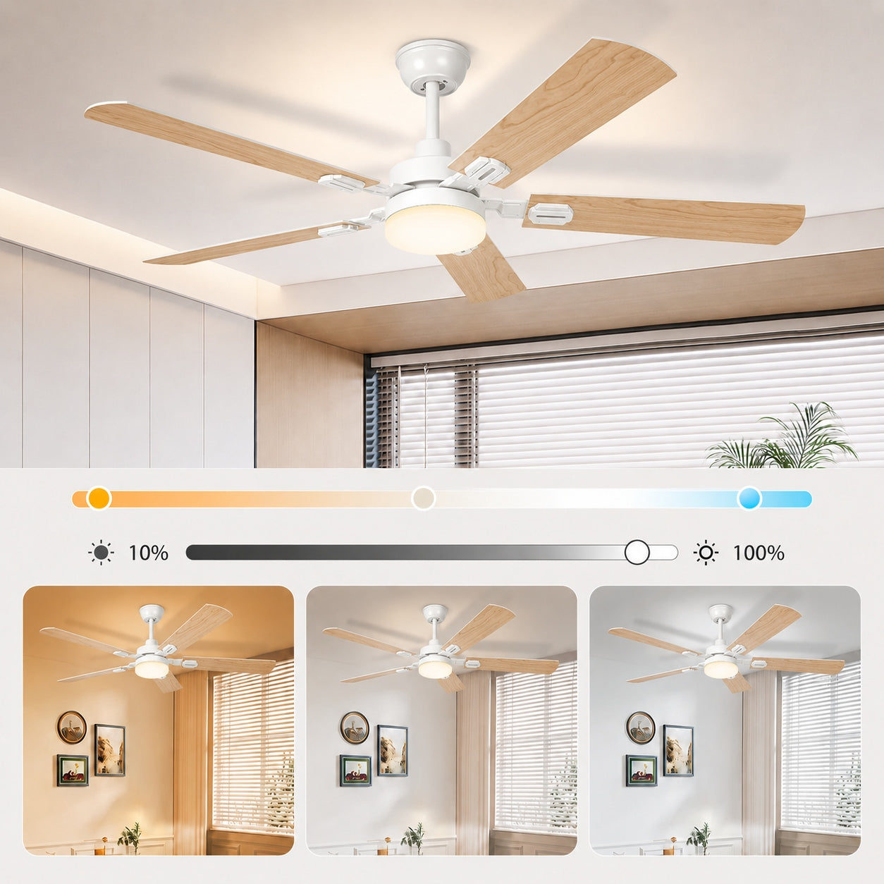 Ceiling Fan With Lamp 132cm DC Quiet LED Remote Control 6 Gears Wood Effect Packaging status original