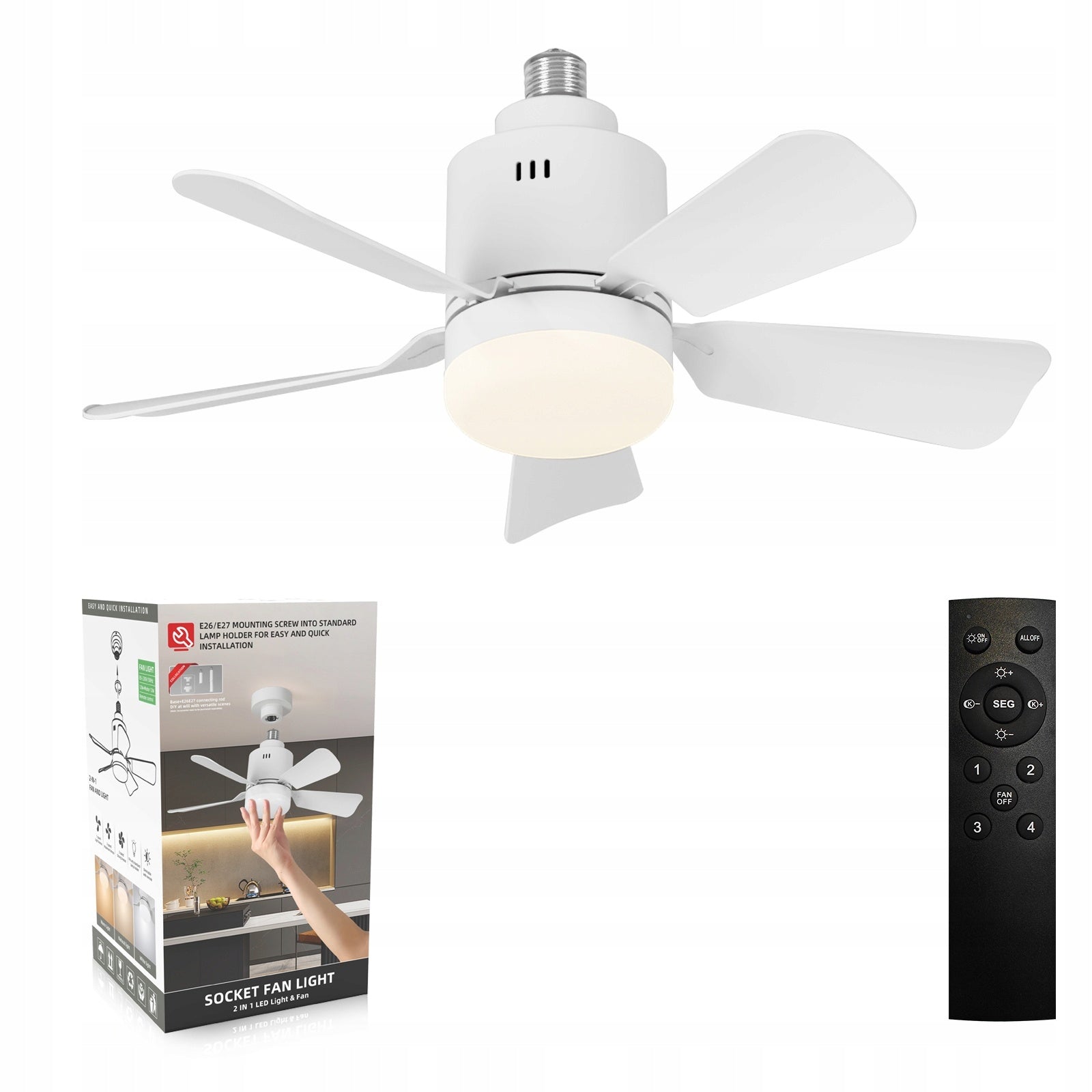 Ceiling Fan with LED Lamp Remote Control Quiet Chandelier for Kitchen Bedroom