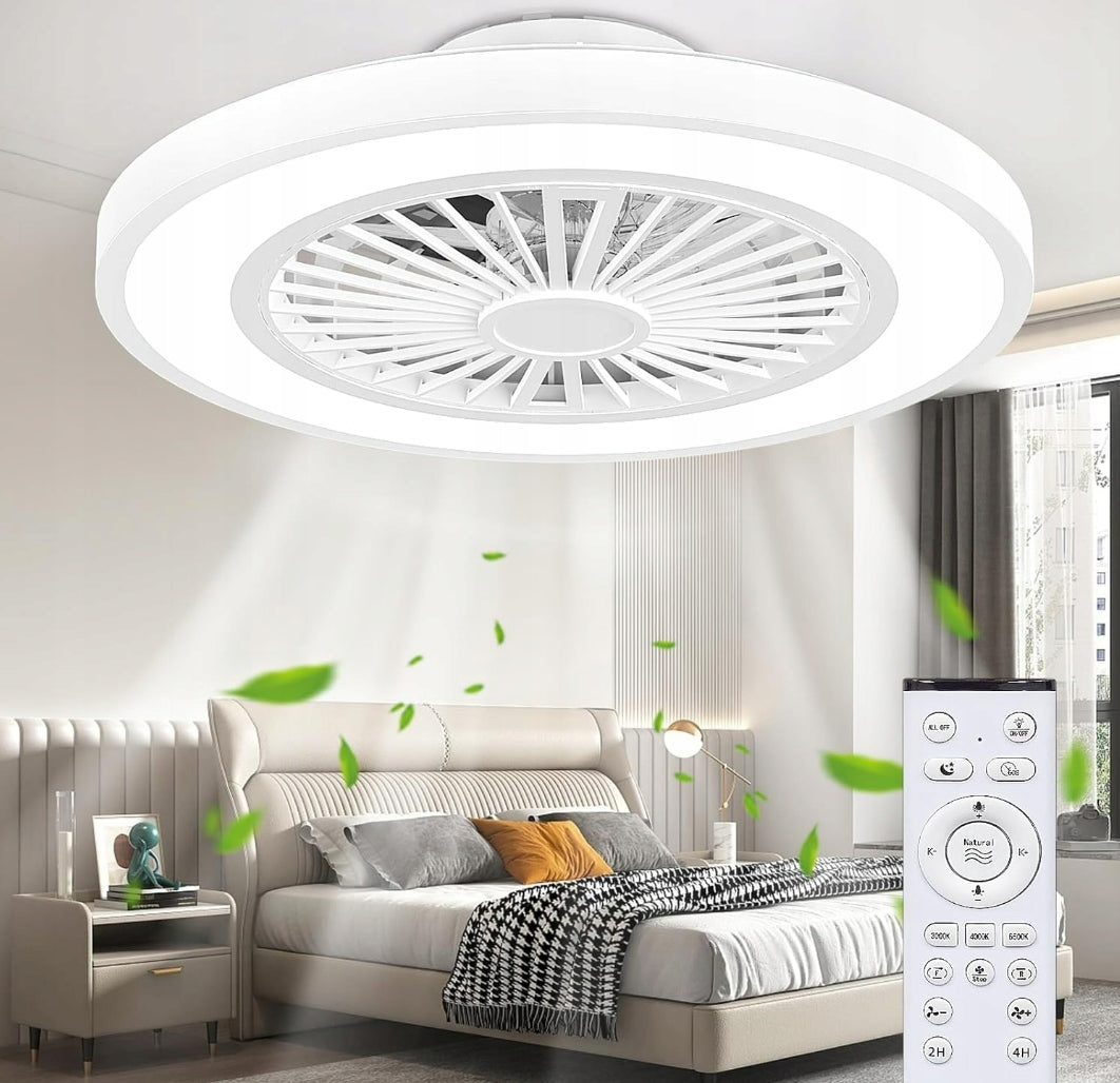 Ceiling Fan with LED Lamp Remote Control Silent Timer White TTC 45W 6500K 54 cm