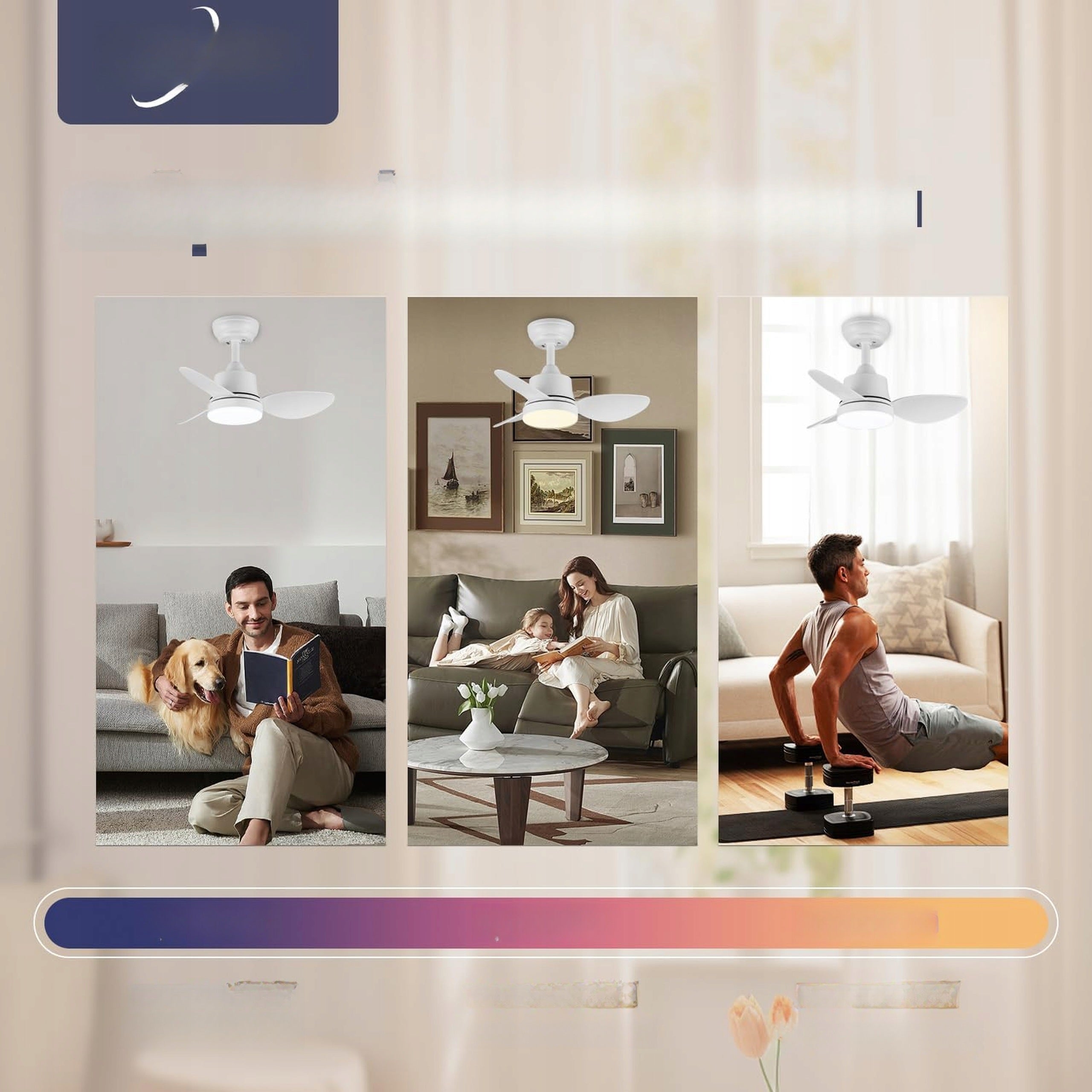 Ceiling Lamp With LED Fan 61 Cm White Quiet With Remote Control For Bedroom Packaging status original