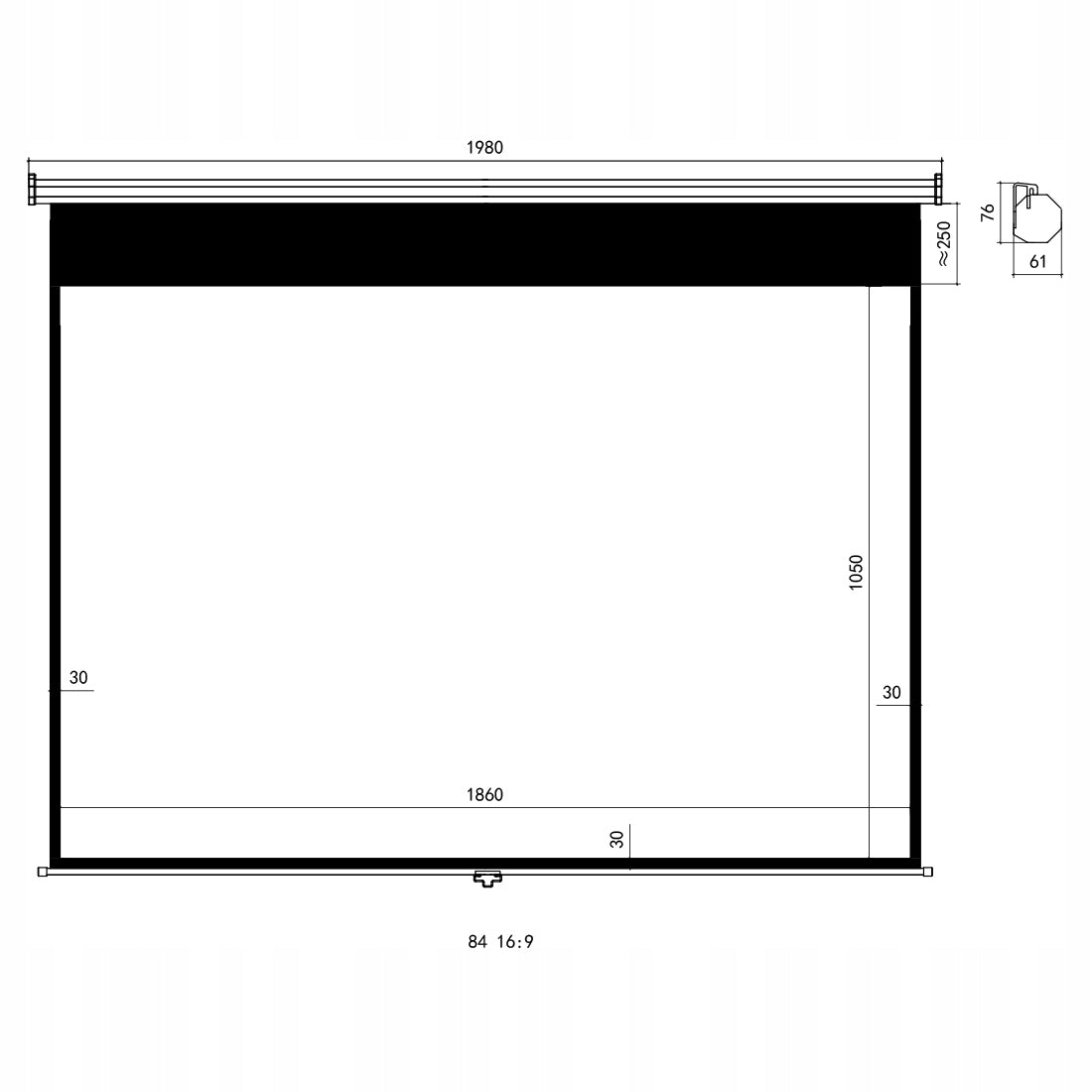 Ceiling Projection Screen 84" 16:9 Rollable FULL HD 4K +Position Lock EAN (GTIN) 5907100092469