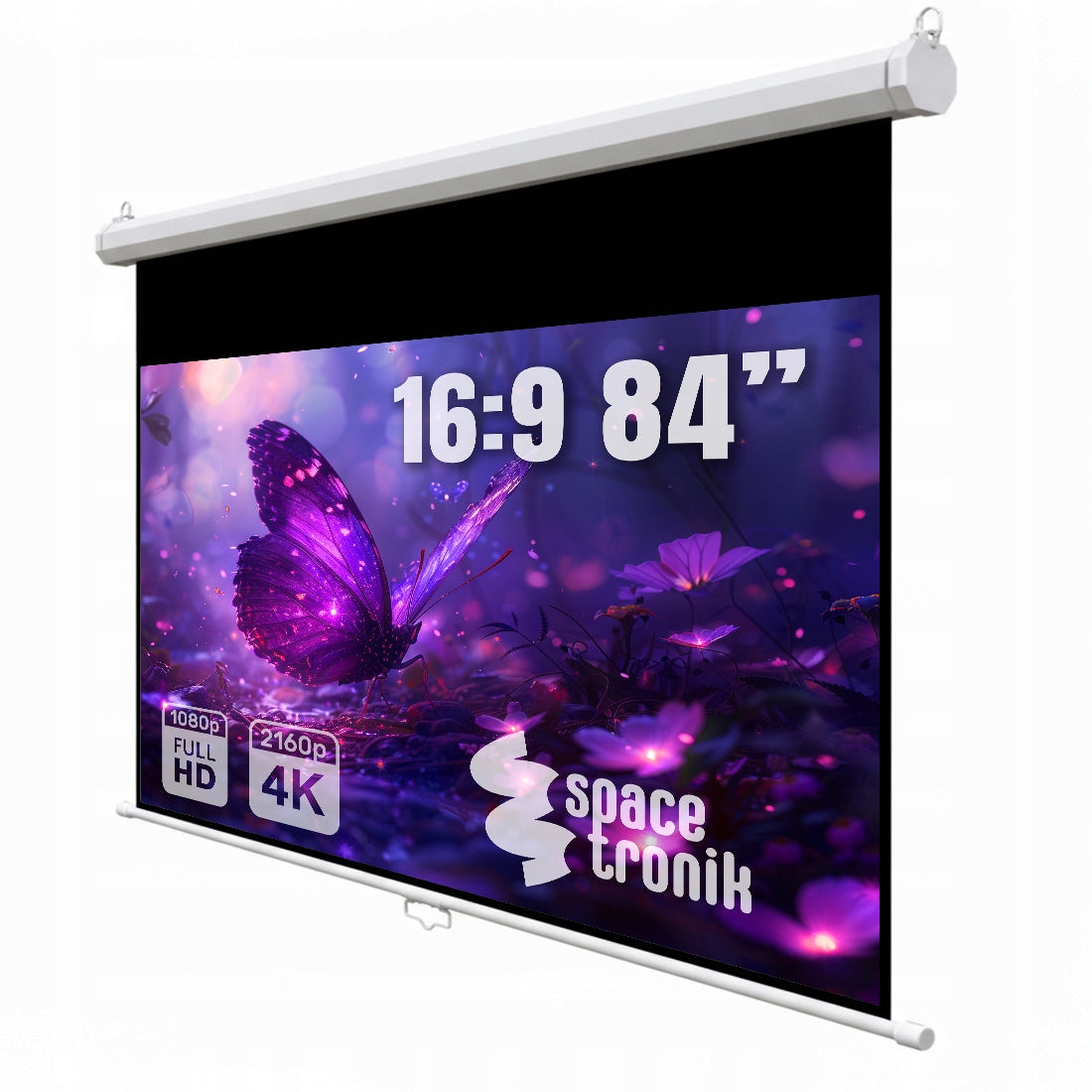 Ceiling Projection Screen 84" 16:9 Rollable FULL HD 4K +Position Lock