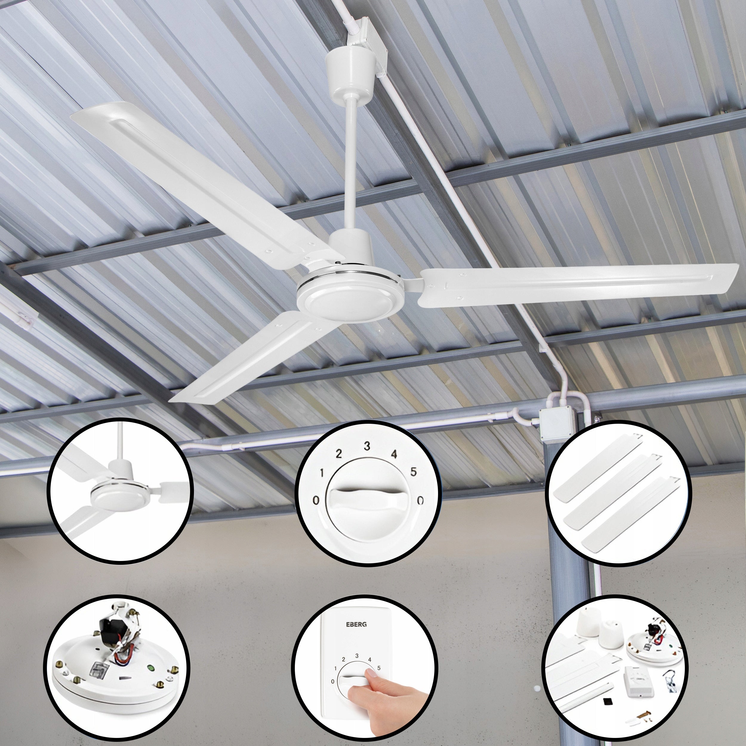 Ceiling fan EBERG HTX 140cm up to 80W fan + 5 speed controller Brand EBERG