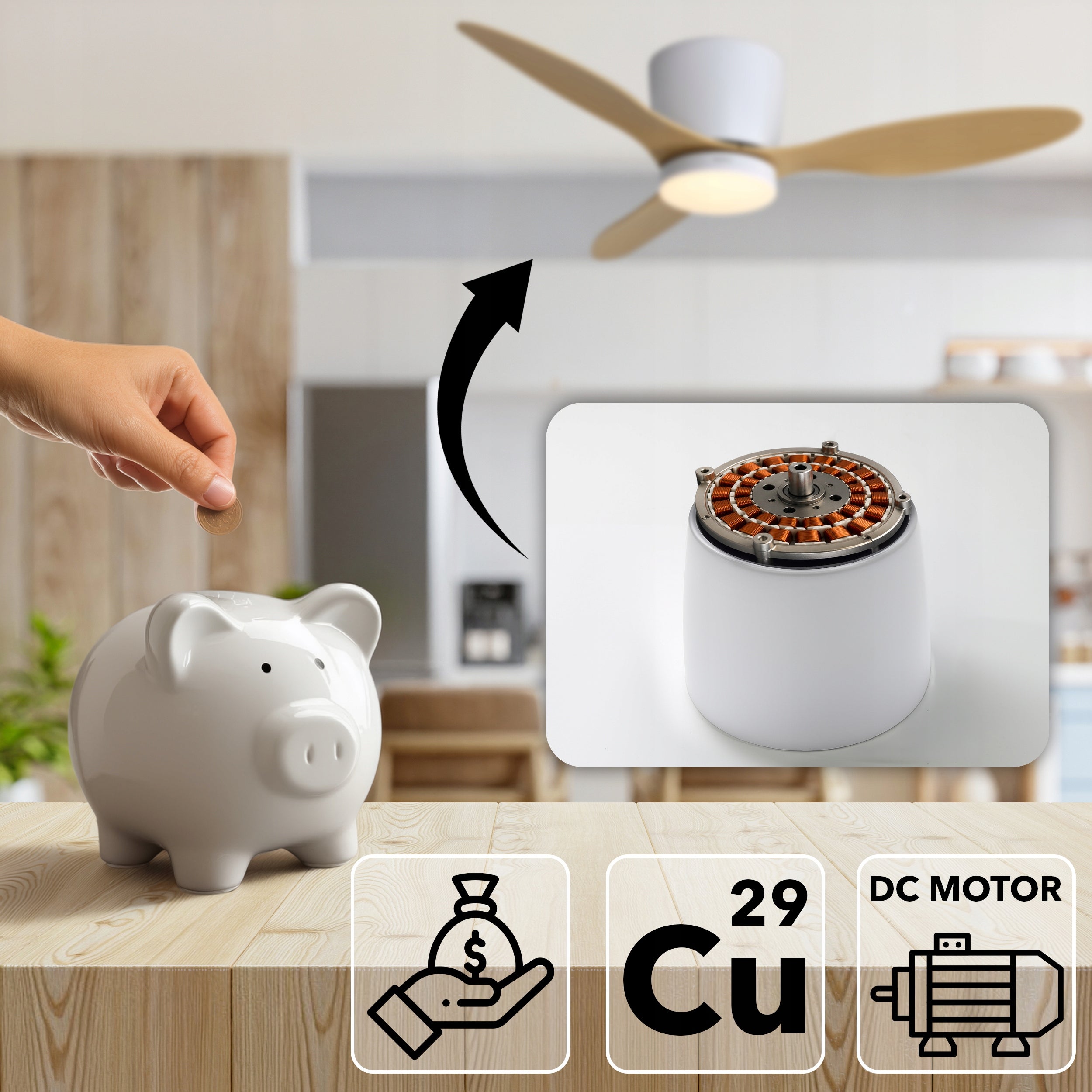 Ceiling fan LED lamp EBERG ARX 106cm 3 blades quiet fan +pilot Packaging status original