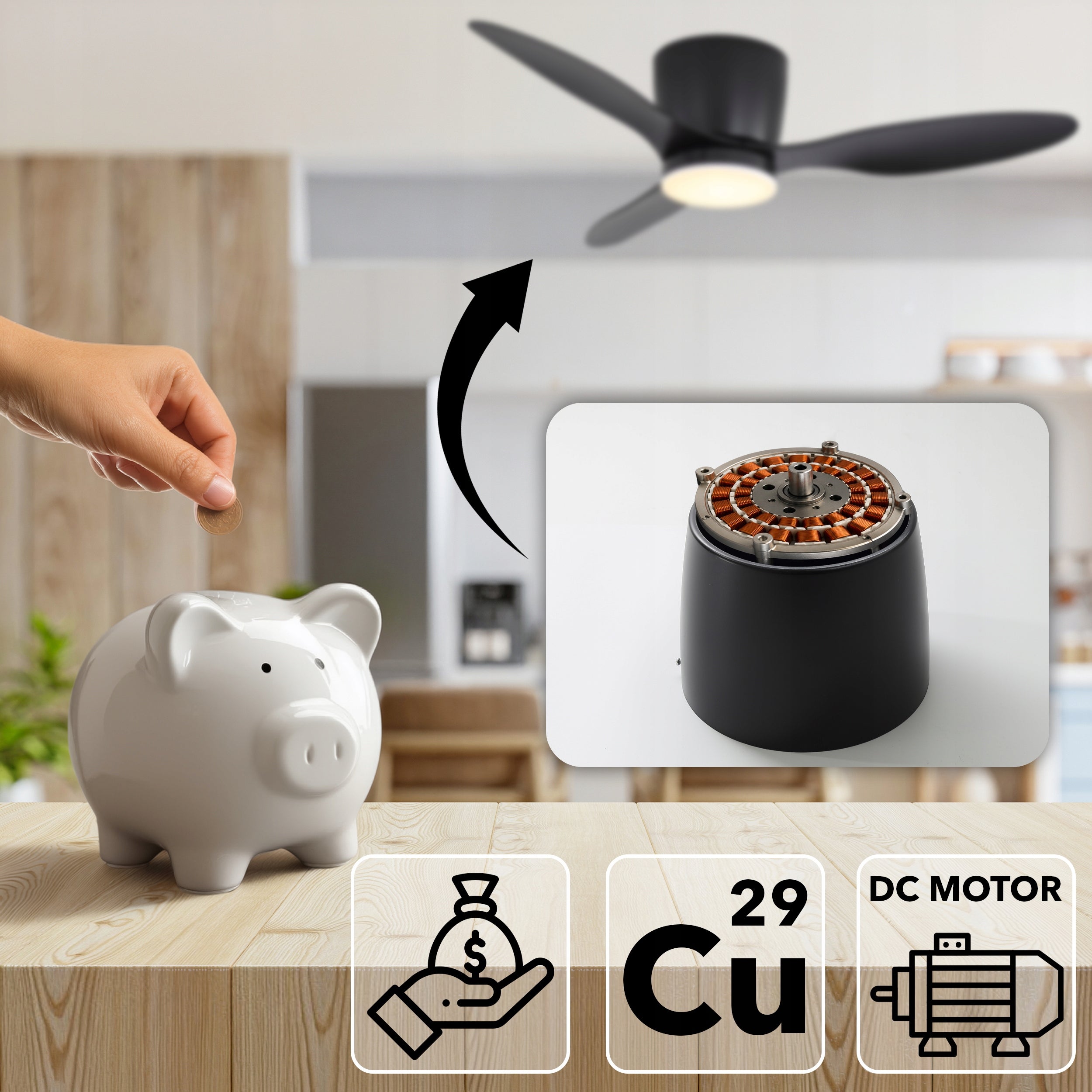 Ceiling fan LED lamp quiet fan EBERG ARX 106cm +pilot 3 blades Packaging status original