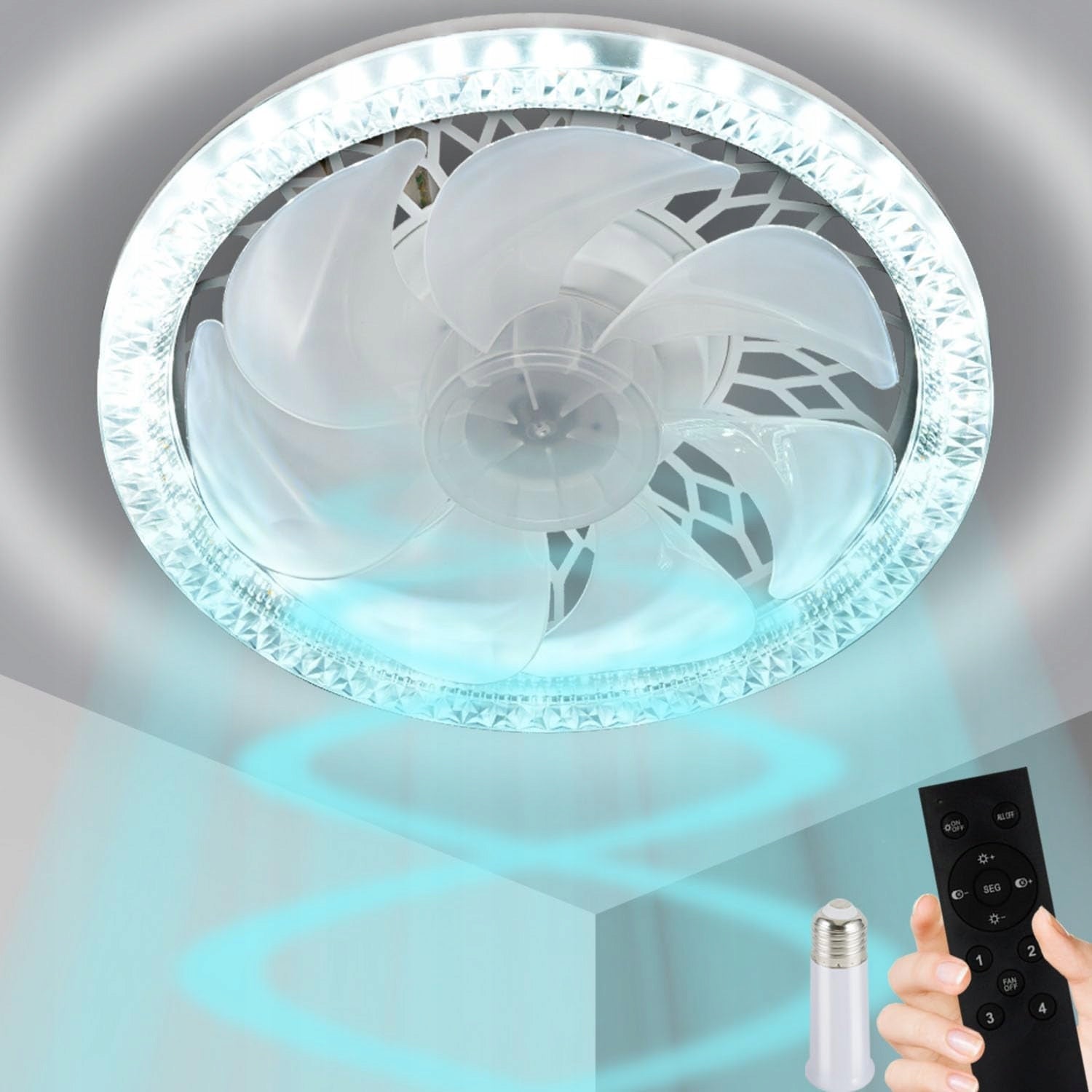 Ceiling fan LED plafond lamp E27 universal 2in1 remote control Functions oscillation automatic oscillation tilt angle adjustment