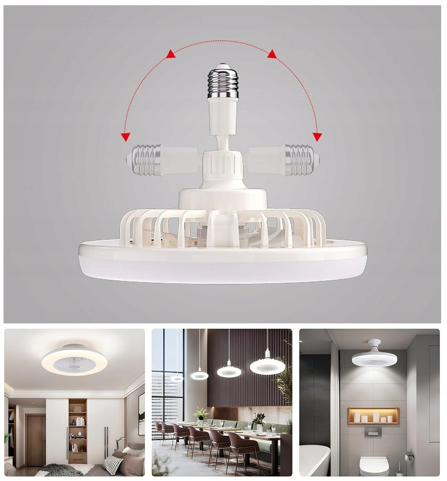 Ceiling fan LED plafond lamp E27 with remote control Functions oscillation automatic oscillation tilt angle adjustment