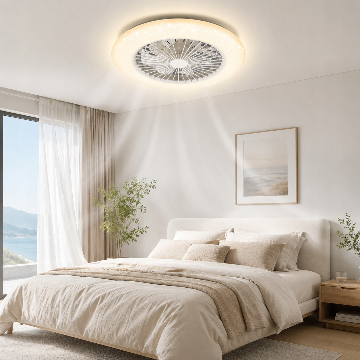 Ceiling fan with LED lamp 58W smart remote control quiet strong air supply 6 gears Dominant color white