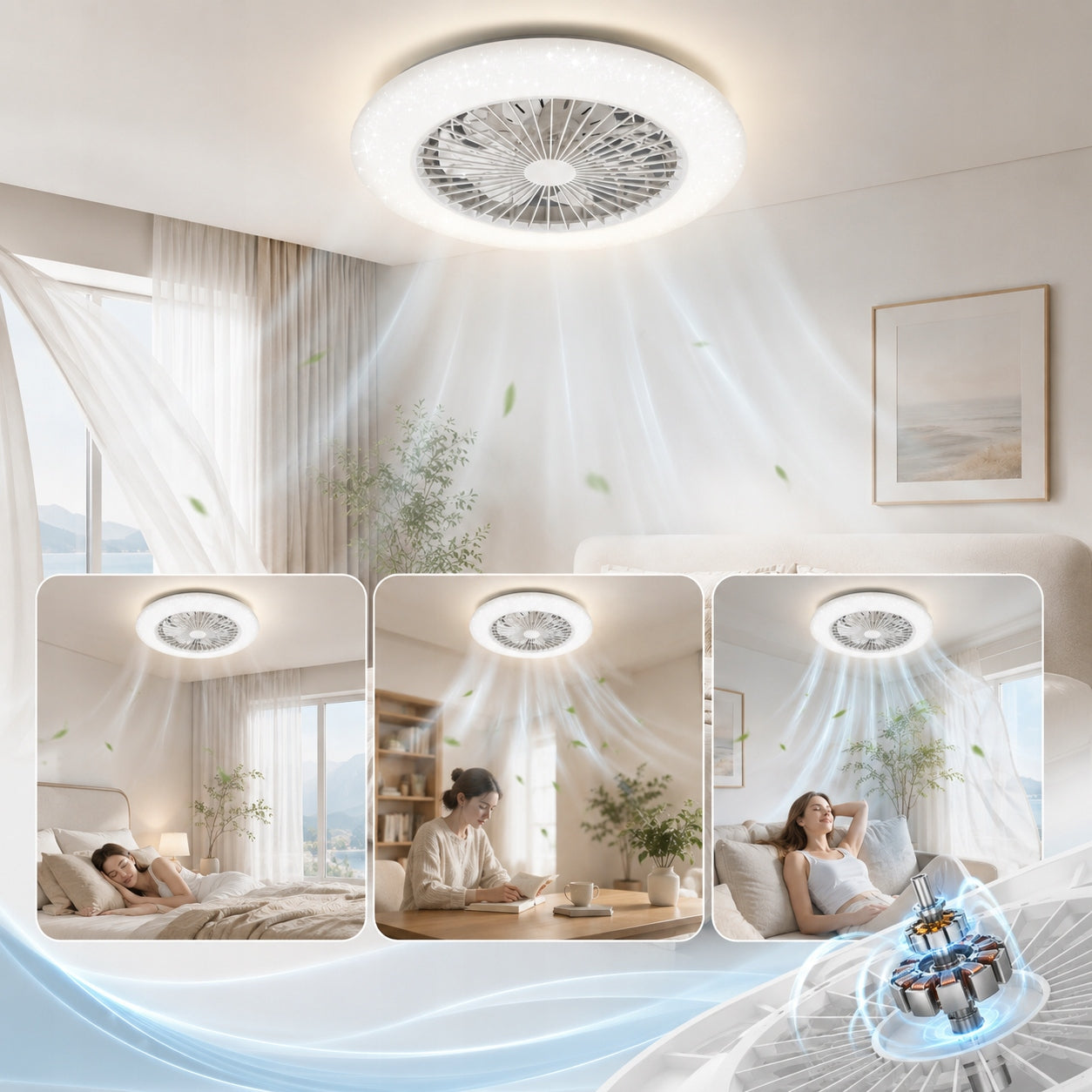 Ceiling fan with LED lamp 58W smart remote control quiet strong air supply 6 gears Manufacturer code S1