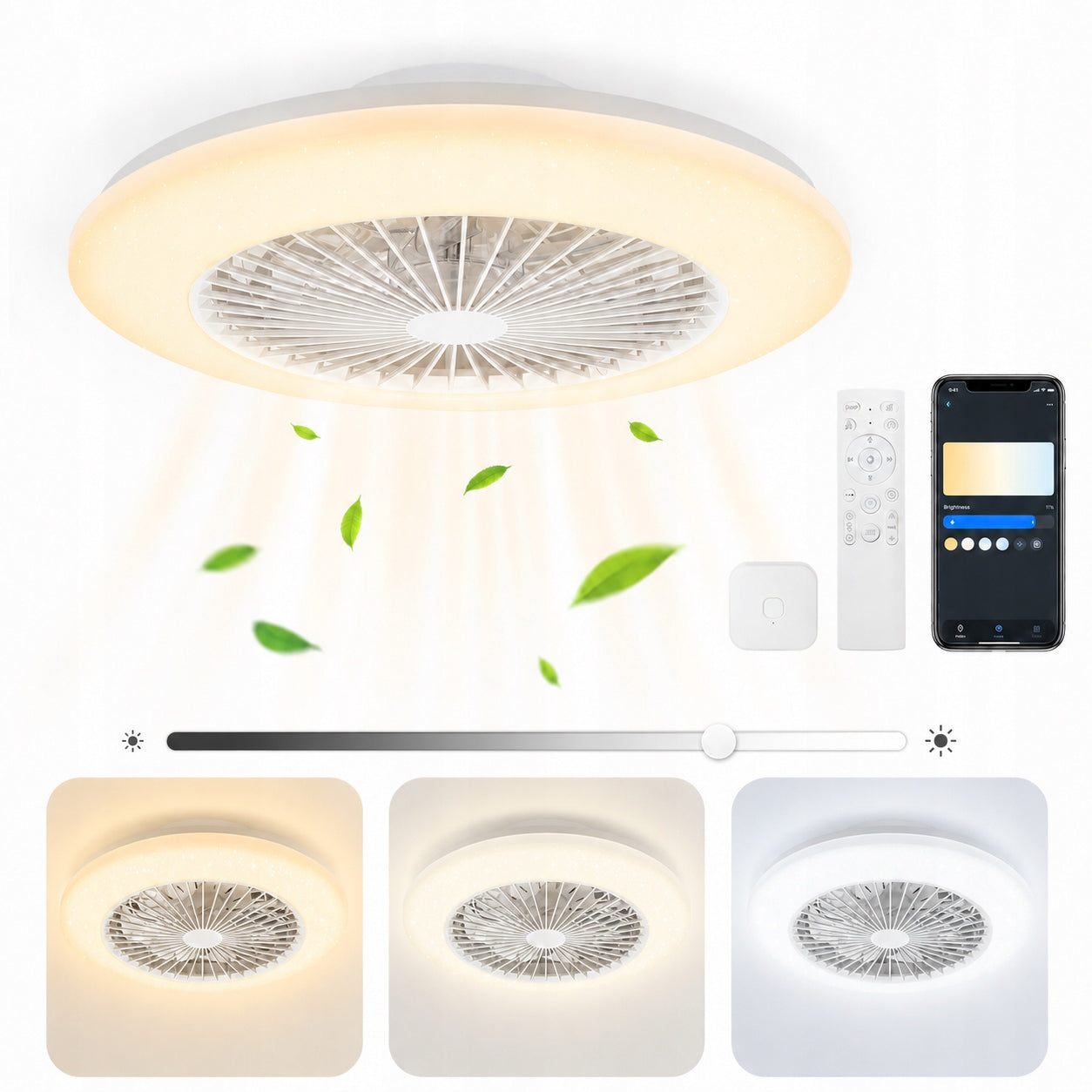 Ceiling fan with LED lamp 58W smart remote control quiet strong air supply 6 gears