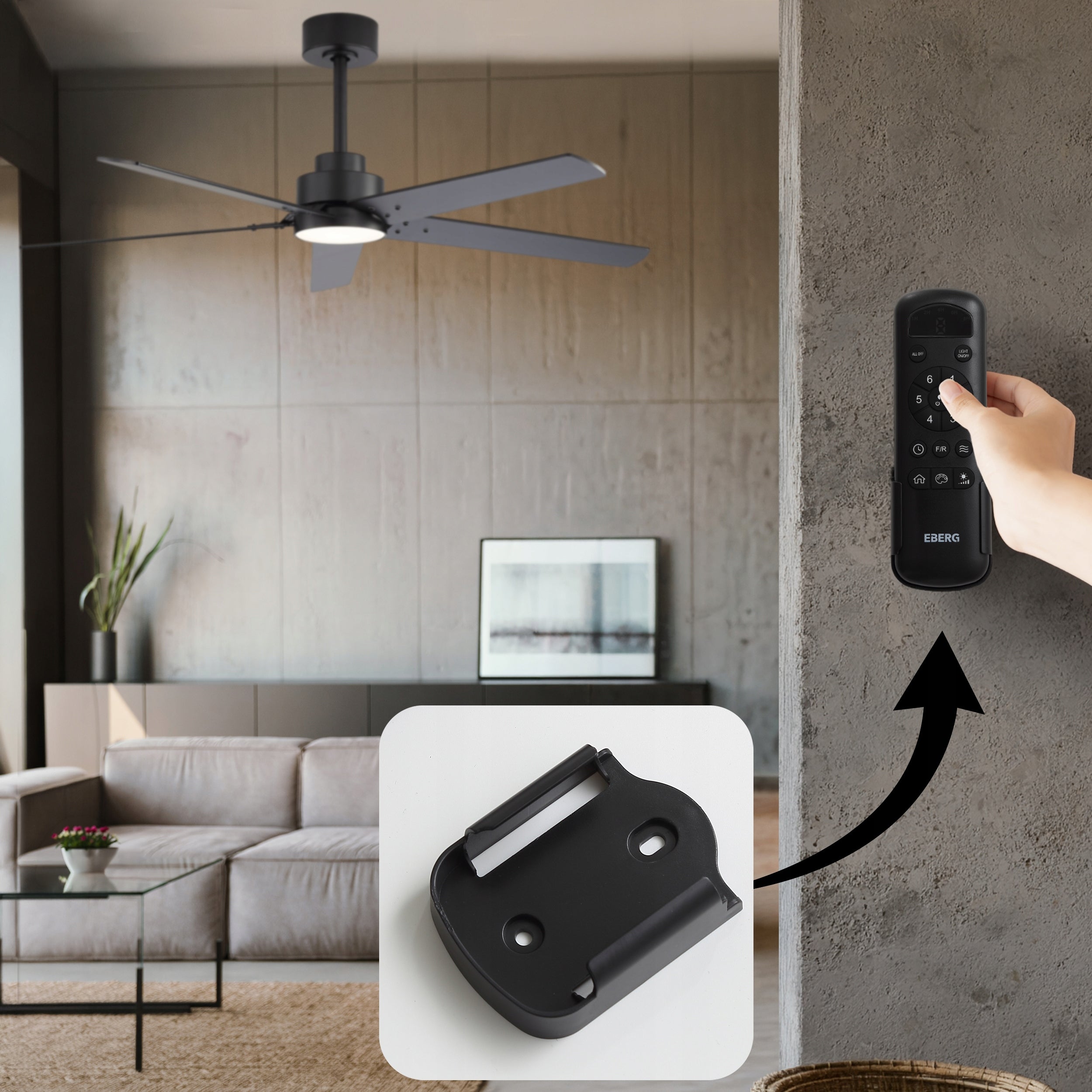 Ceiling fan with lamp EBERG STX 6 speed silent fan 132cm remote control Functions height adjustment timer