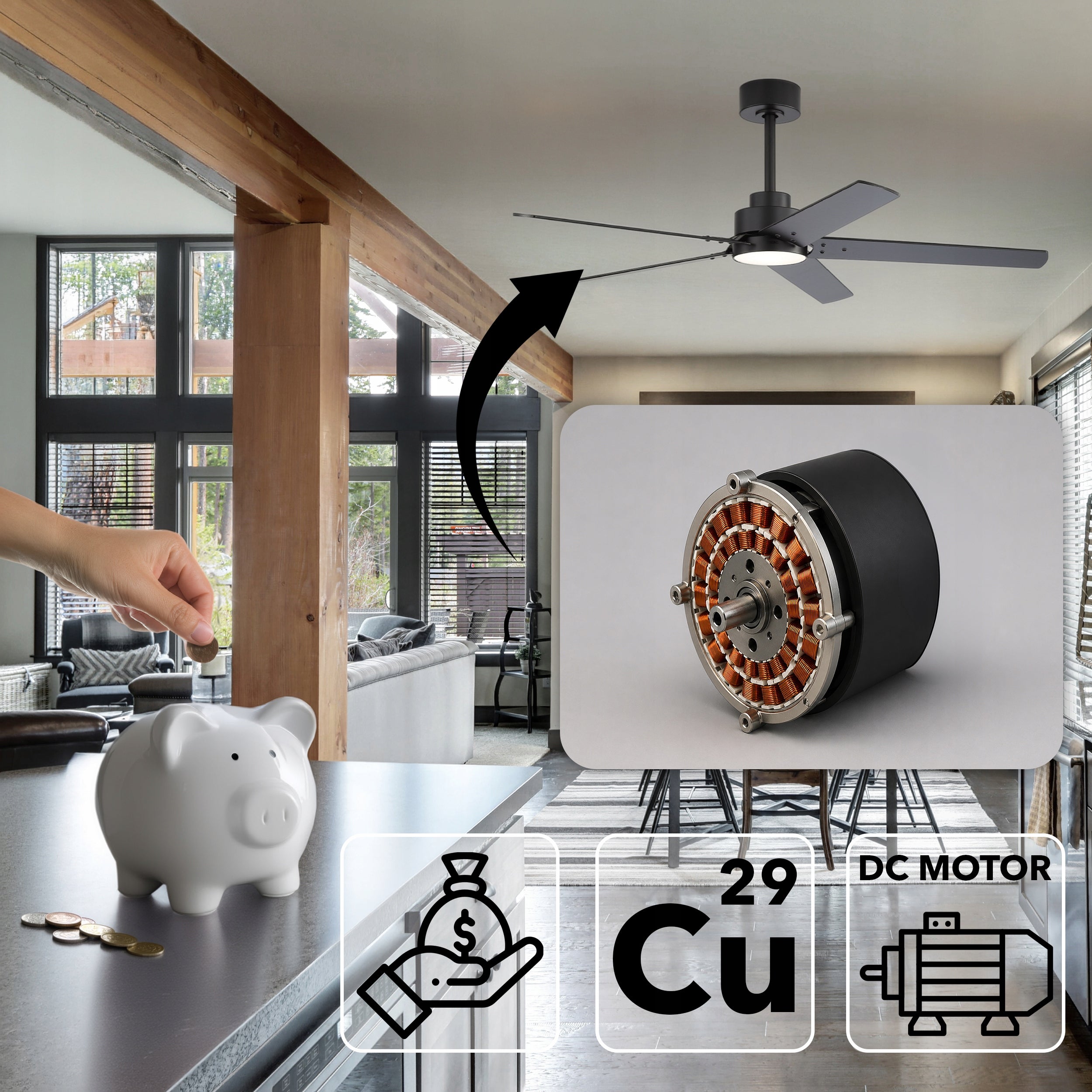 Ceiling fan with lamp EBERG STX 6 speed silent fan 132cm remote control Packaging status original