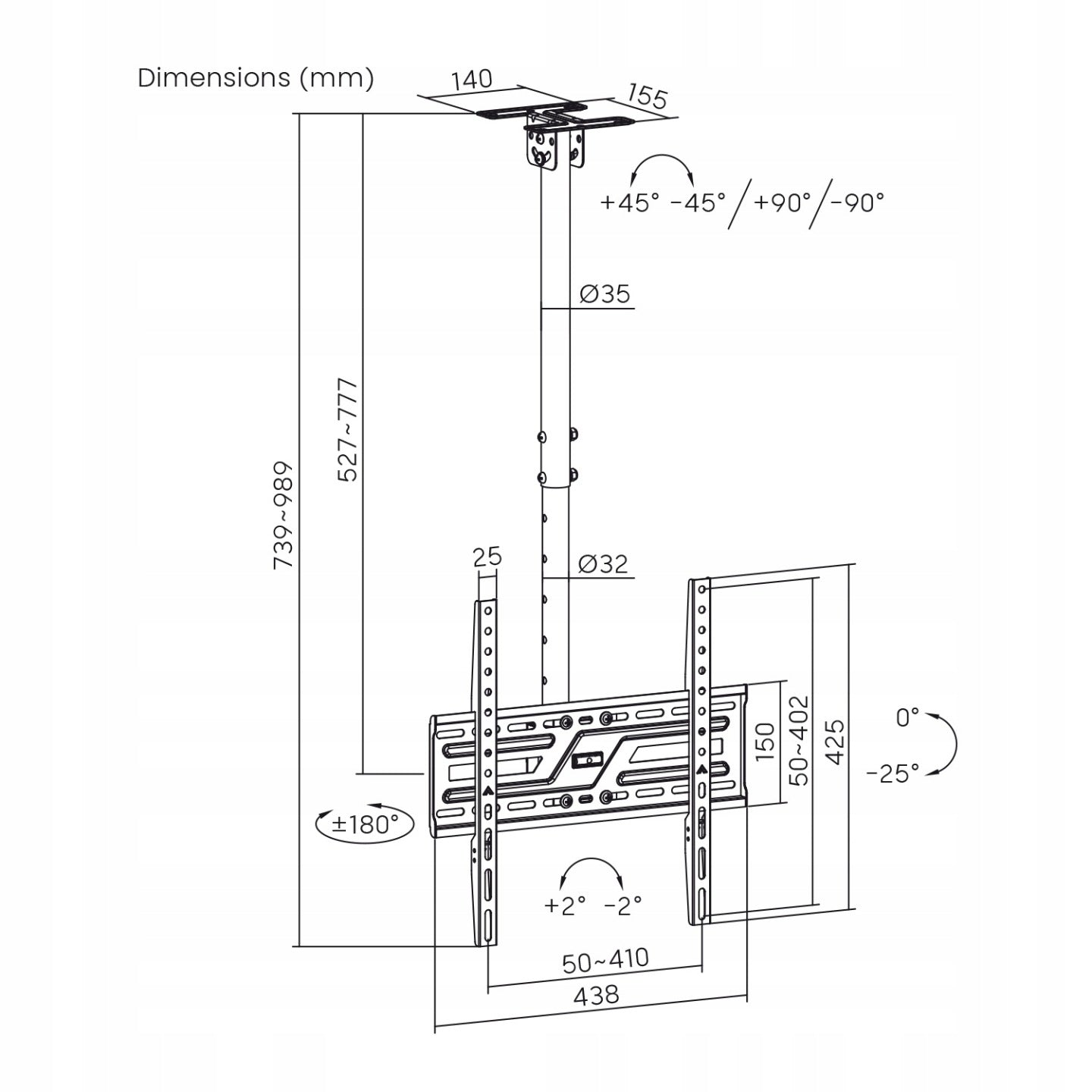 Ceiling hanger holder for TV 37-75'' 50kg PREMIUM Brand Maclean