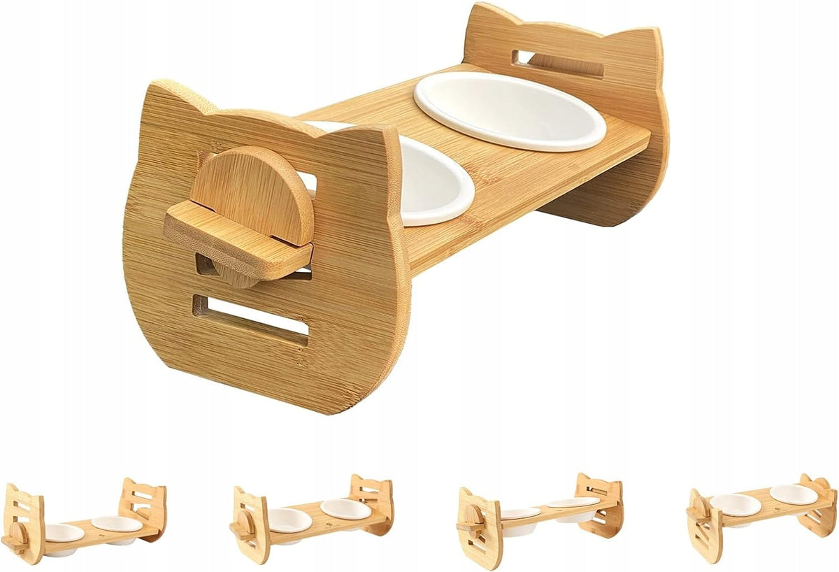 Ceramic Bowls with Stand with Height Adjustment for Kittens