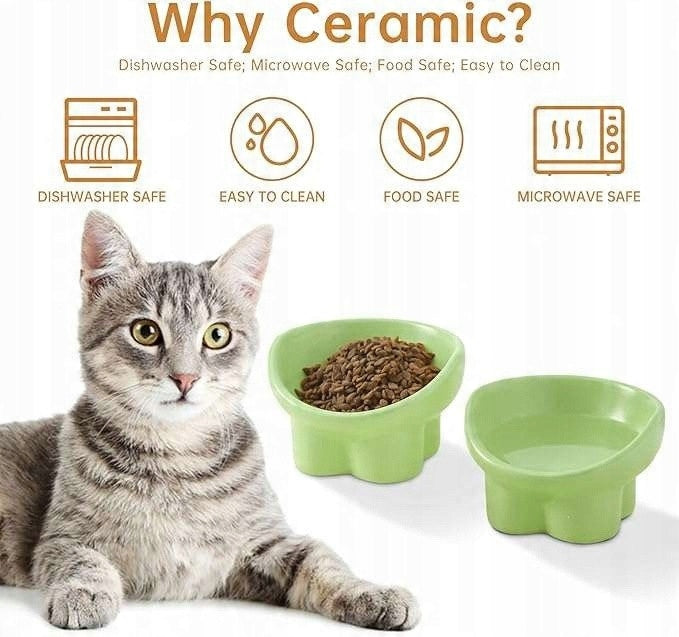 Ceramic Cat Bowl Raised Slanted Anti-Empowerment Green Brand CE