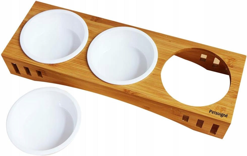 Ceramic Cat Bowls, with Bamboo Support Brand no brand