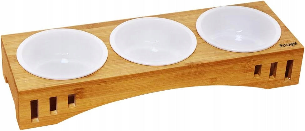 Ceramic Cat Bowls, with Bamboo Support