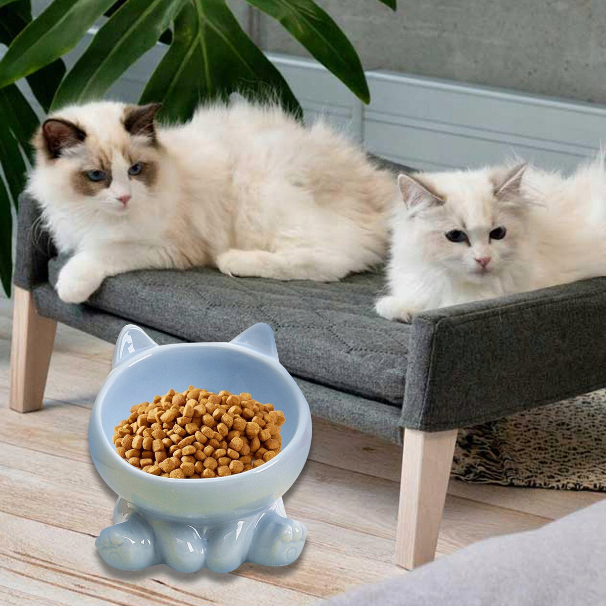 Ceramic Cat Feeder Bowl Dish Anti Slip Minimalist Sturdy Porcelain blue