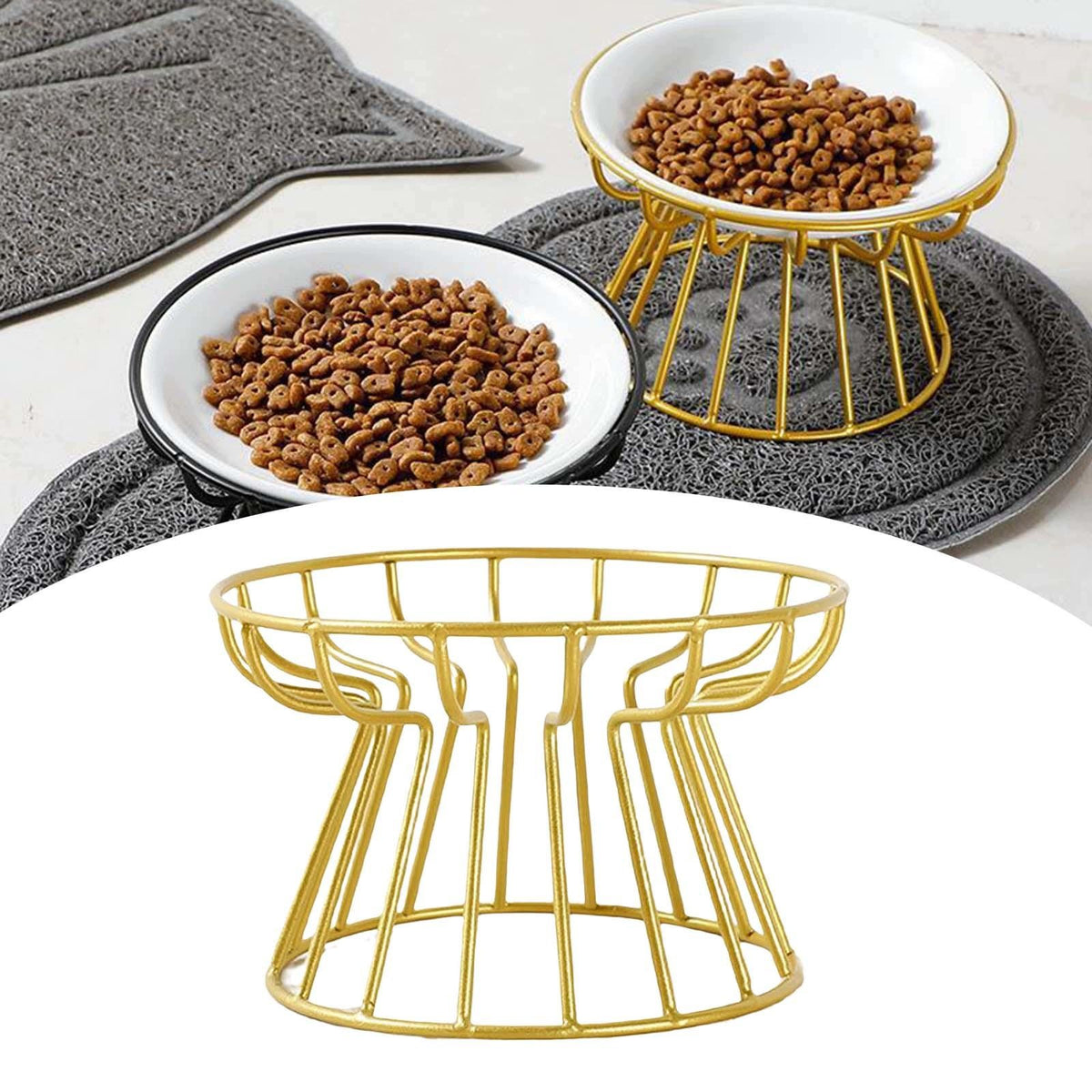 Ceramic Elevated Cat Bowls with Iron Detachable Pet Gold Raised Stand