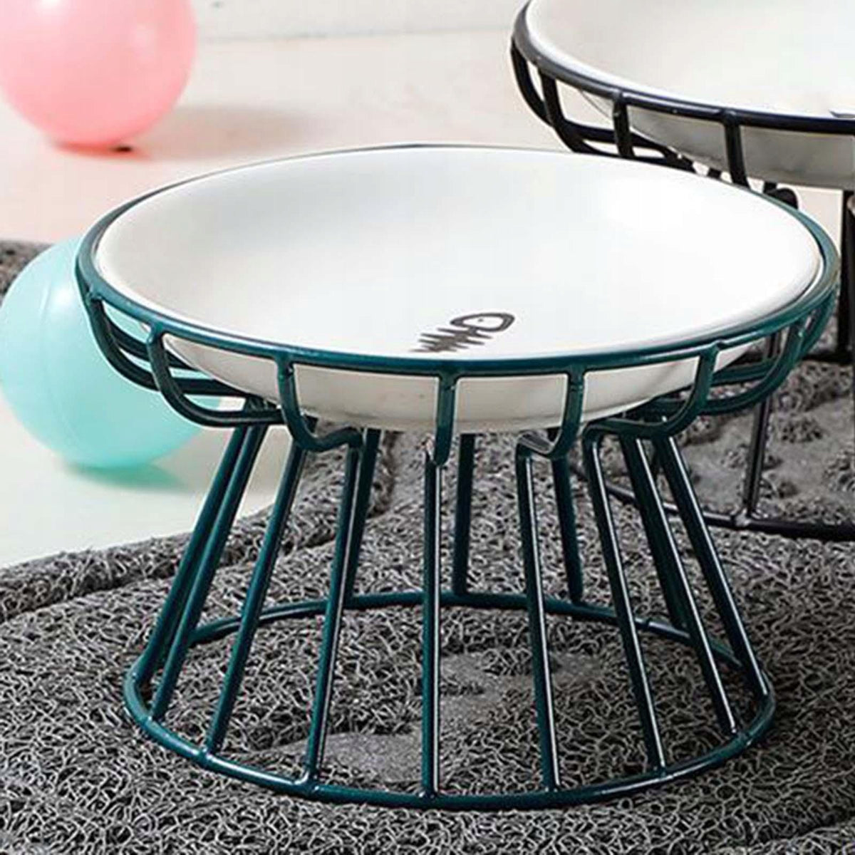 Ceramic Elevated Cat Bowls with Iron Stand Detachable Pet Fish Print Plate Packaging status original