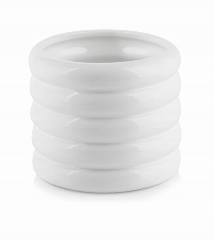 Ceramic Flower Pot Cover White Gloss Corrugated Decorative Decoration 15 cm