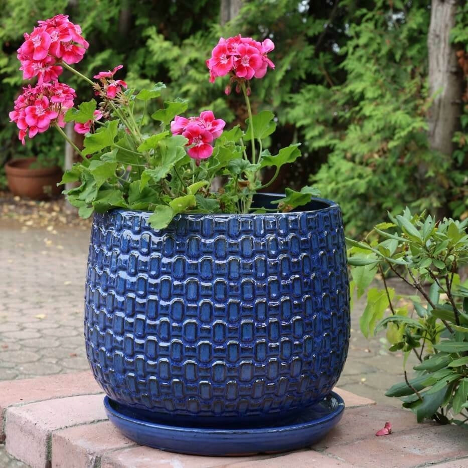 Ceramic Garden Planter with Stand 32x26 cm Turquoise Color green