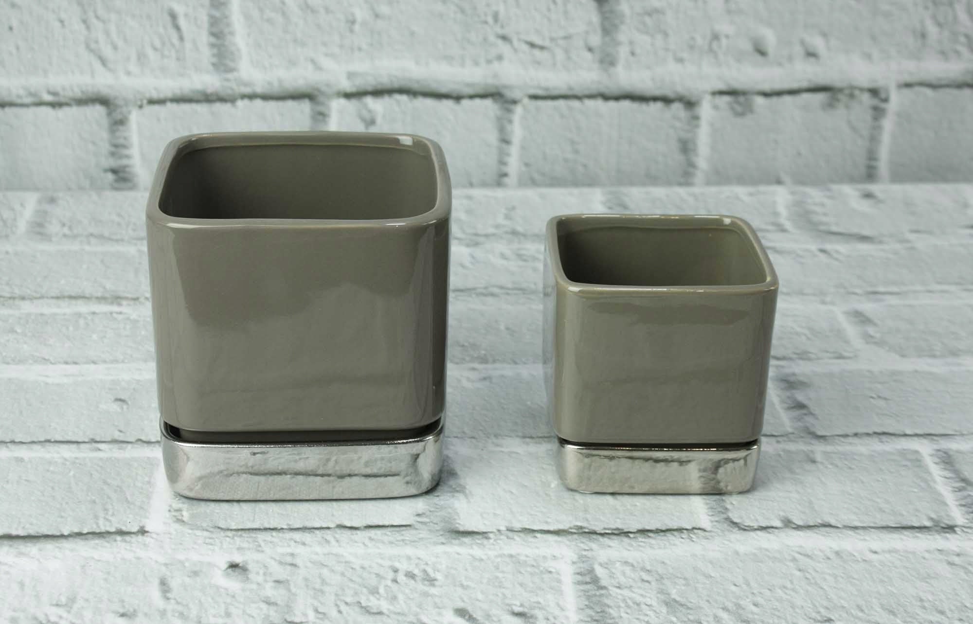 Ceramic POT COVER Brown and Grey for flowers for living room 10 cm Brand DEcodomi