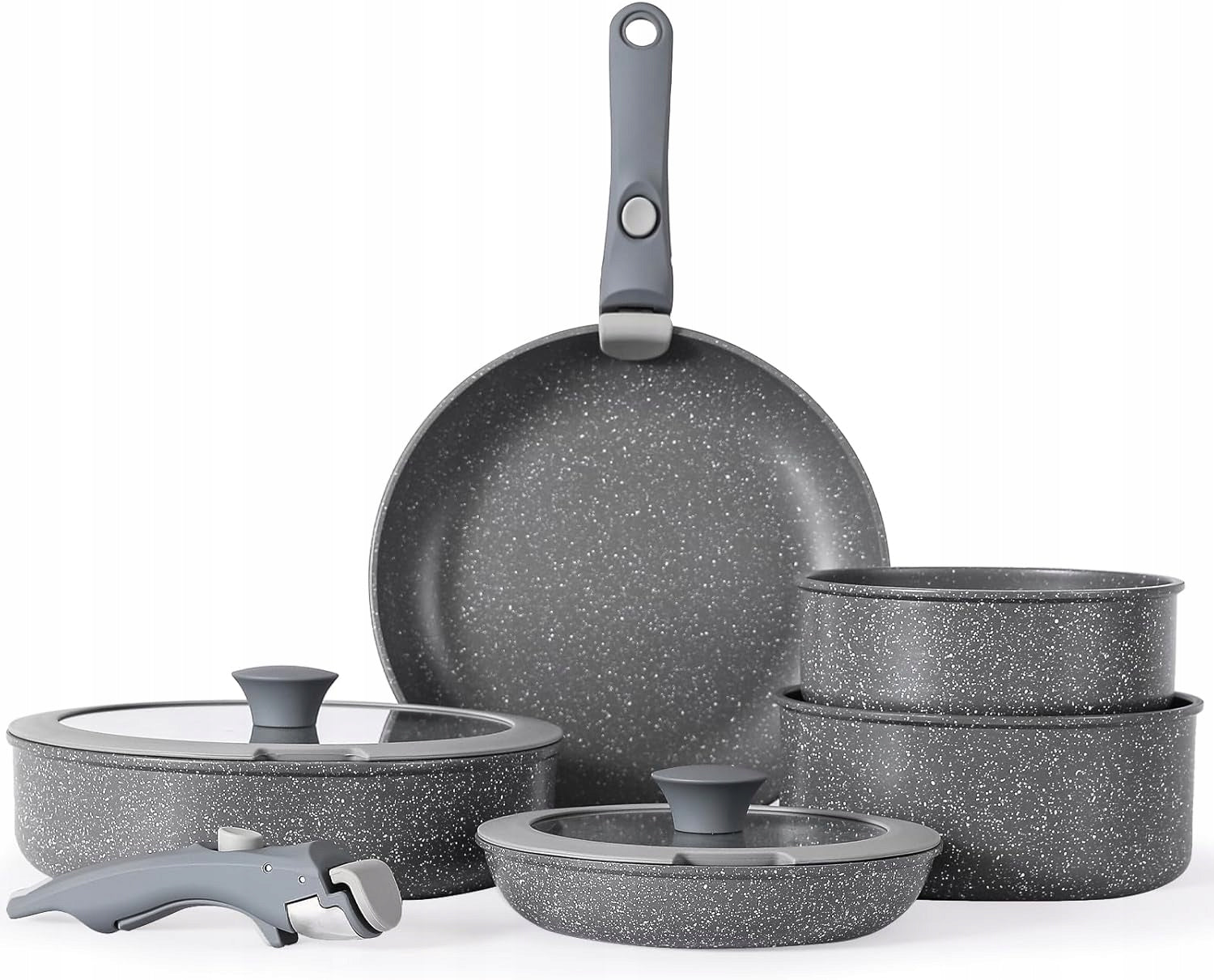 Ceramic Pan Pot Set 9 el. Detachable Handle Induction Gas