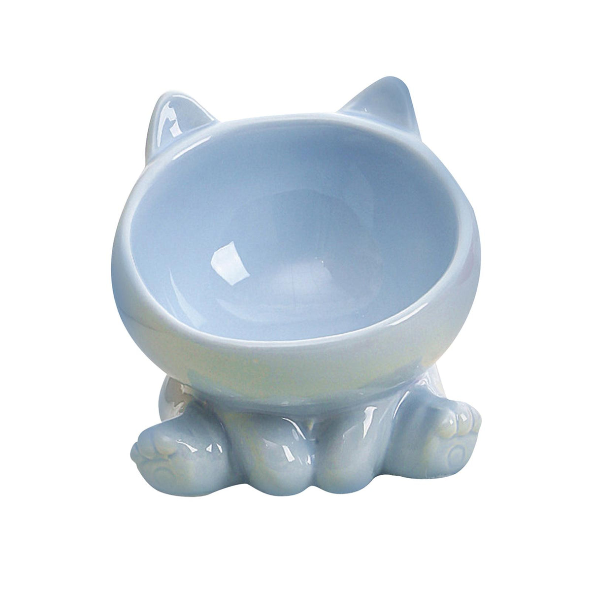 Ceramic Raised Cat Food Bowl Dish Smooth Surface Stable Base Anti Skid blue