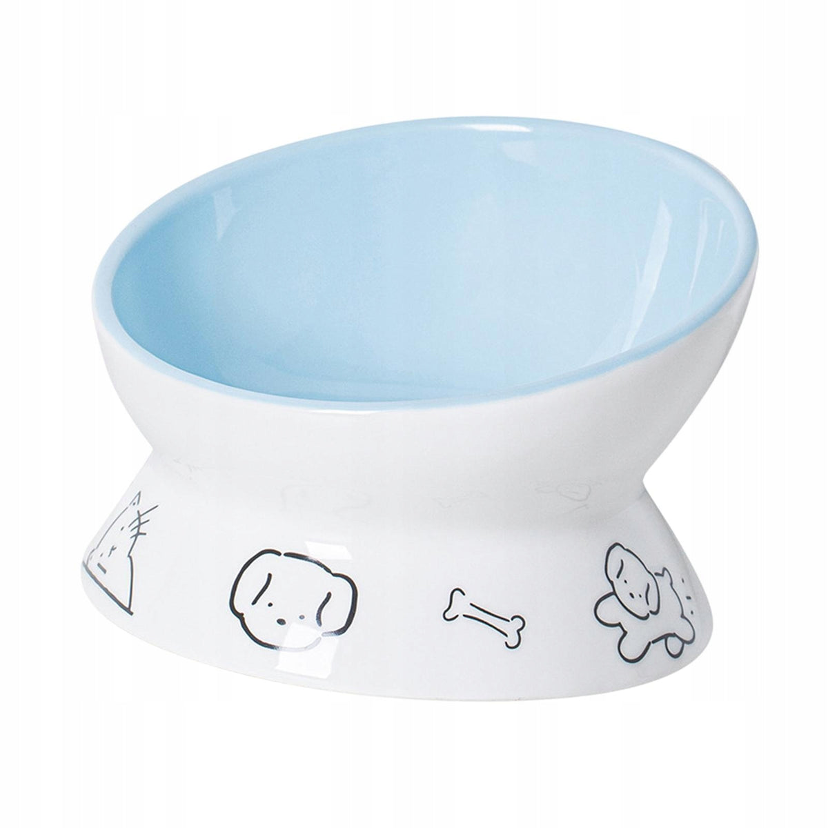 Ceramic Raised Cat Food Bowl Dish Stable Base Cat Feeding Watering Blue