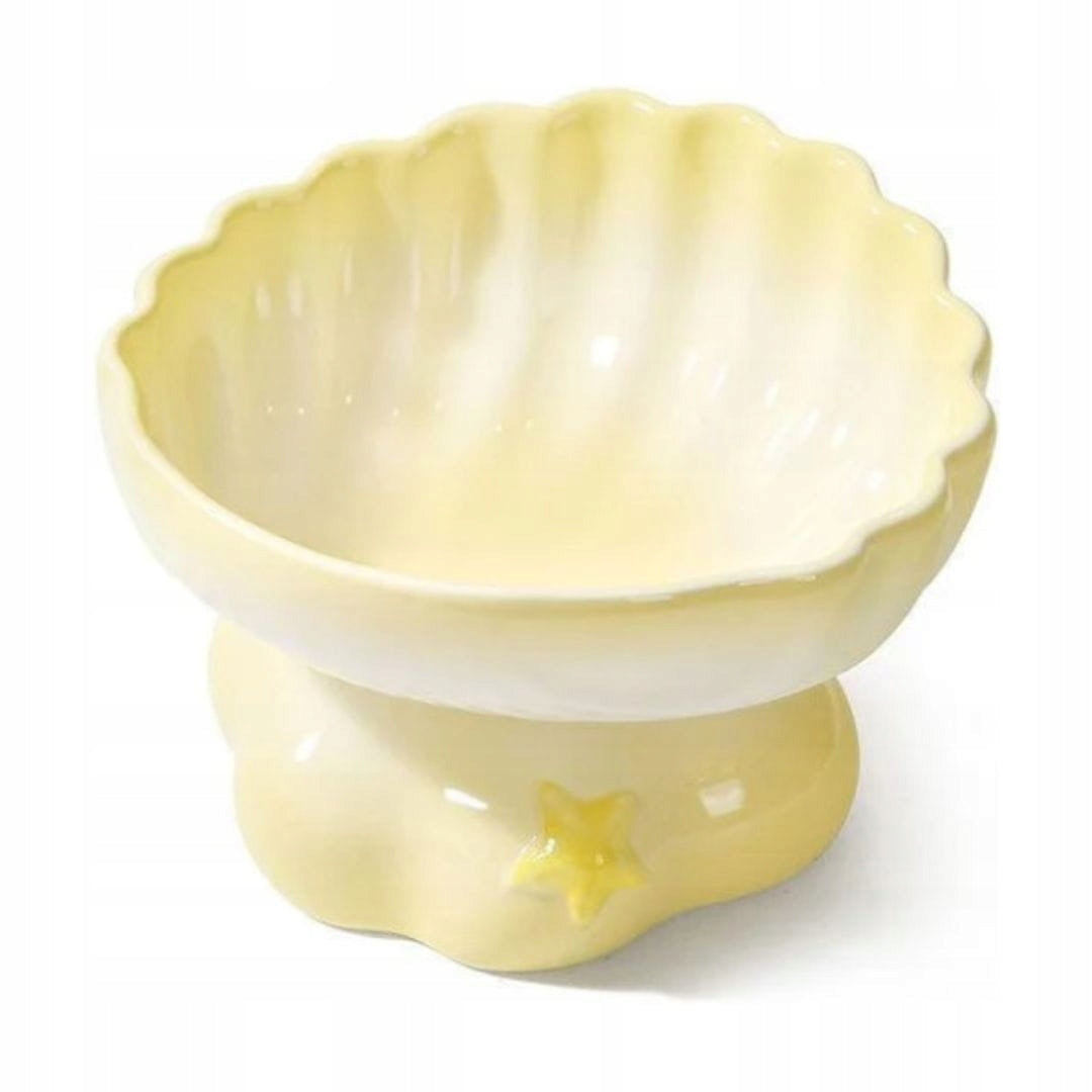 Ceramic bowl on the riser for cat and dog Shell yellow 600ml