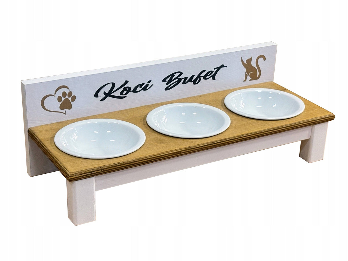 Ceramic bowls for cat on stand 3 x 14 cm / 250 ml + Print with name