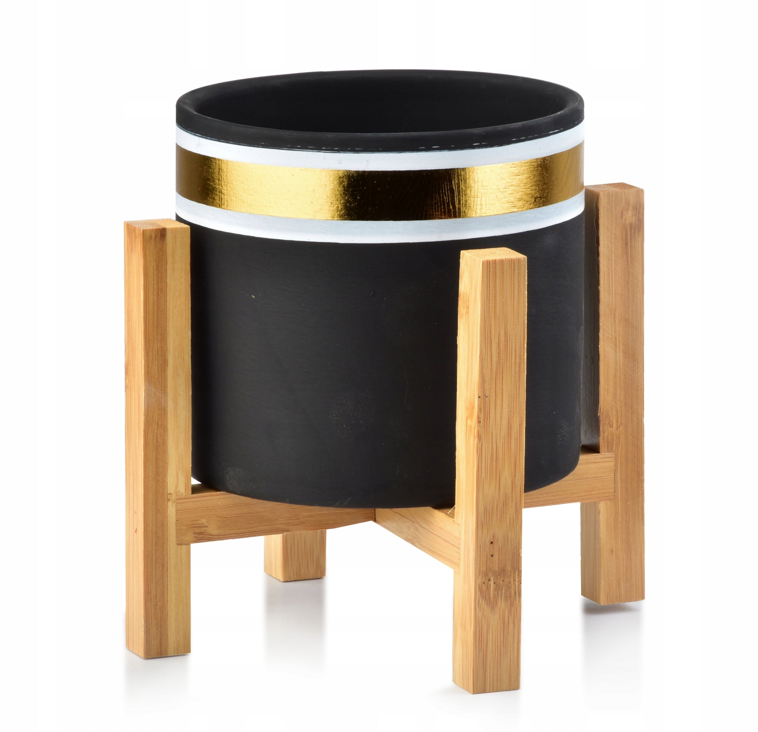 Ceramic flower pot black with gold piping Mondex 16,2 cm x 16,5 x 14 cm
