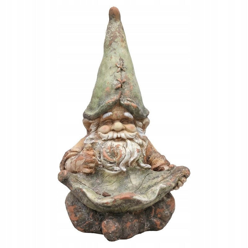 Ceramic garden gnome with leaf - feeder and decoration, 45 cm