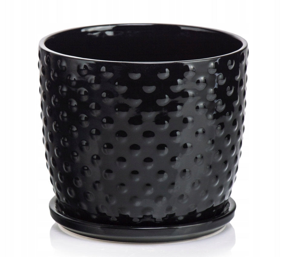 Ceramic planter with stand 13 cm - black