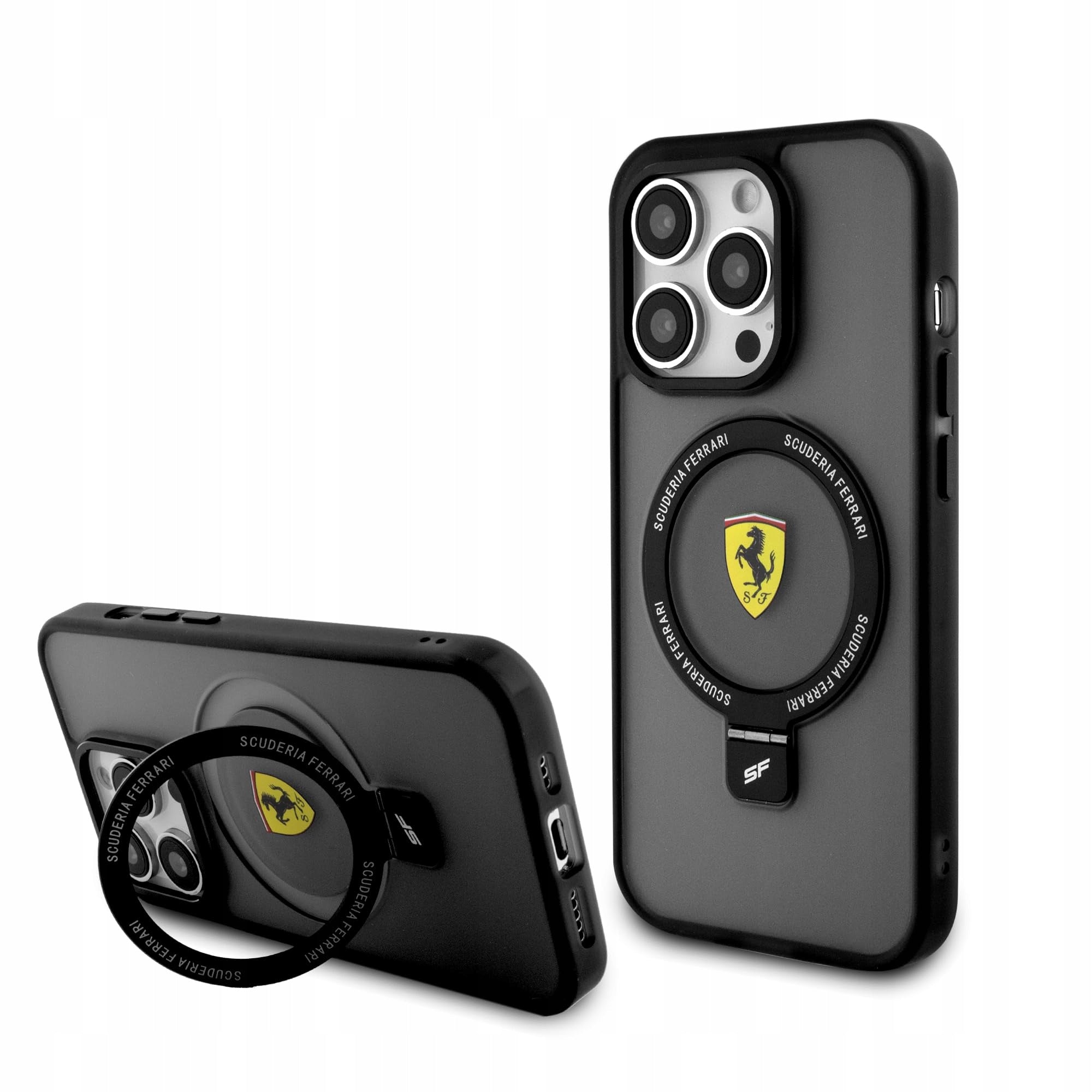 Ferrari Ring Stand MagSafe Case for iPhone 15 Pro Black