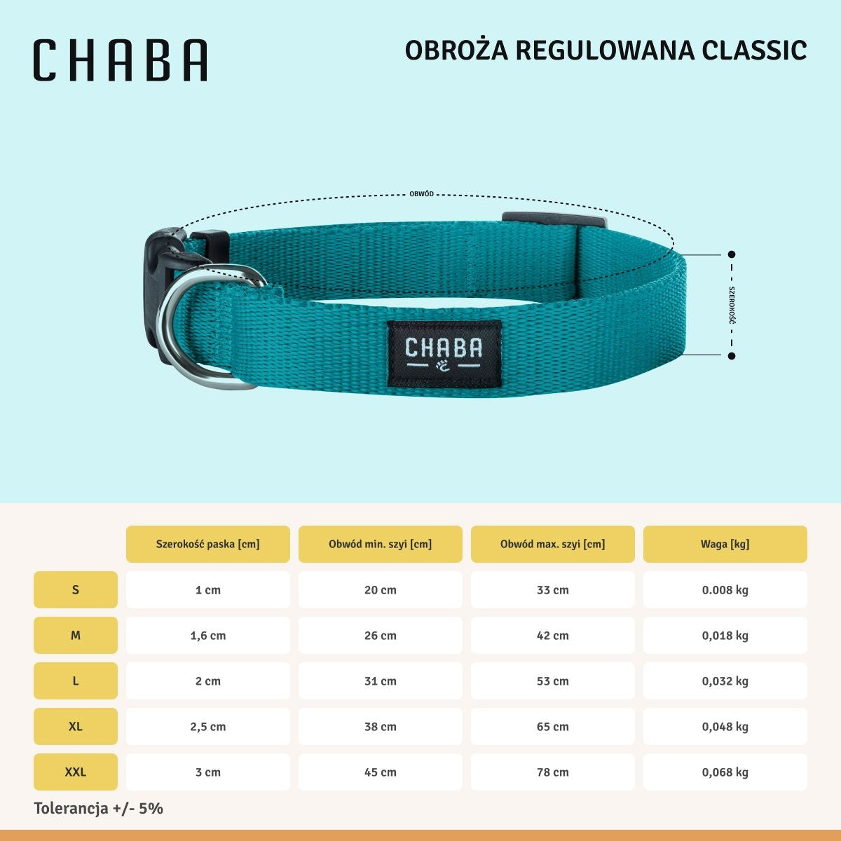 Chaba Adjustable collar Classic XXL 3/45-78cm blue Manufacturer code 616805